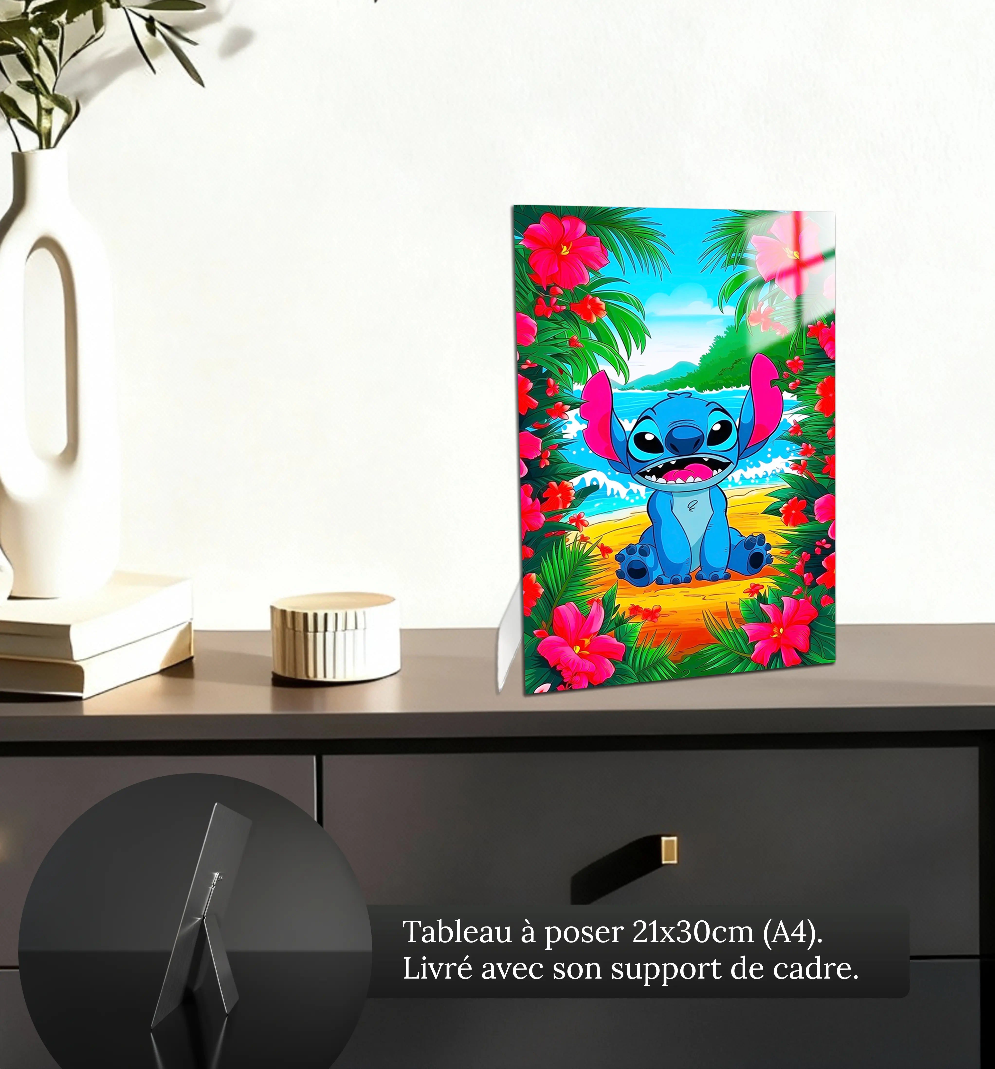 tableau-disney-stitch-plage-fleurie-petit-format-a-poser-sur-meuble | DreamWay