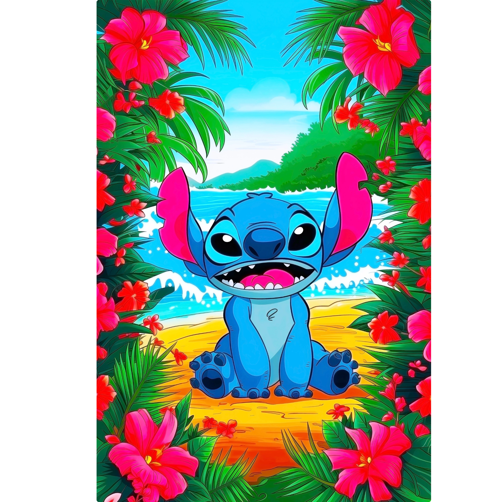 Tableau Disney Stitch Plage Fleurie