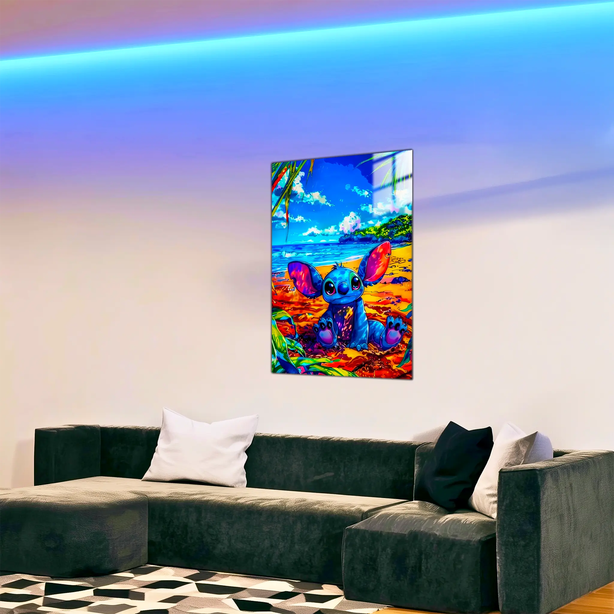 tableau-disney-stitch-sur-la-plage-dans-le-salon | DreamWay