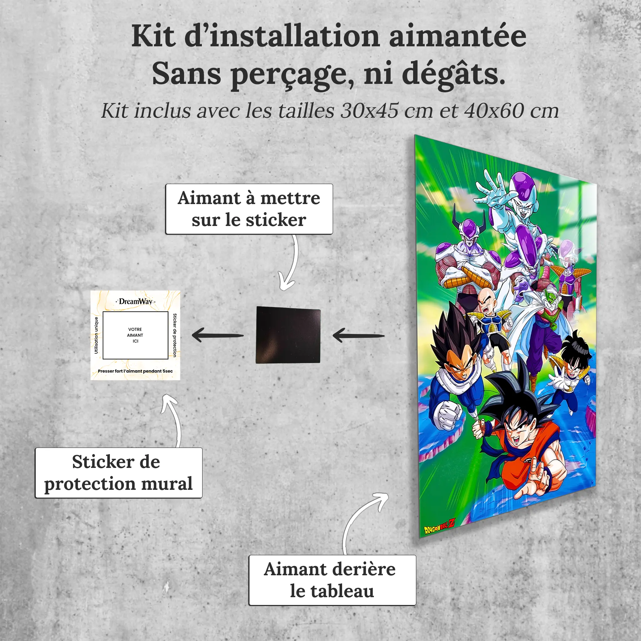 tableau-dragon-ball-z-dans-les-cieux-avec-installation-aimantee | DreamWay