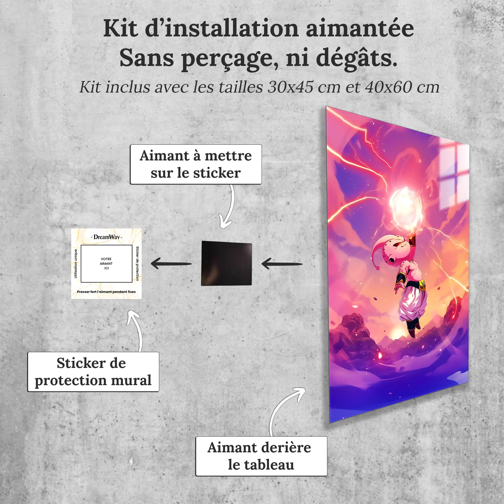 tableau-dragon-ball-z-enfant-boo-avec-installation-aimantee | DreamWay