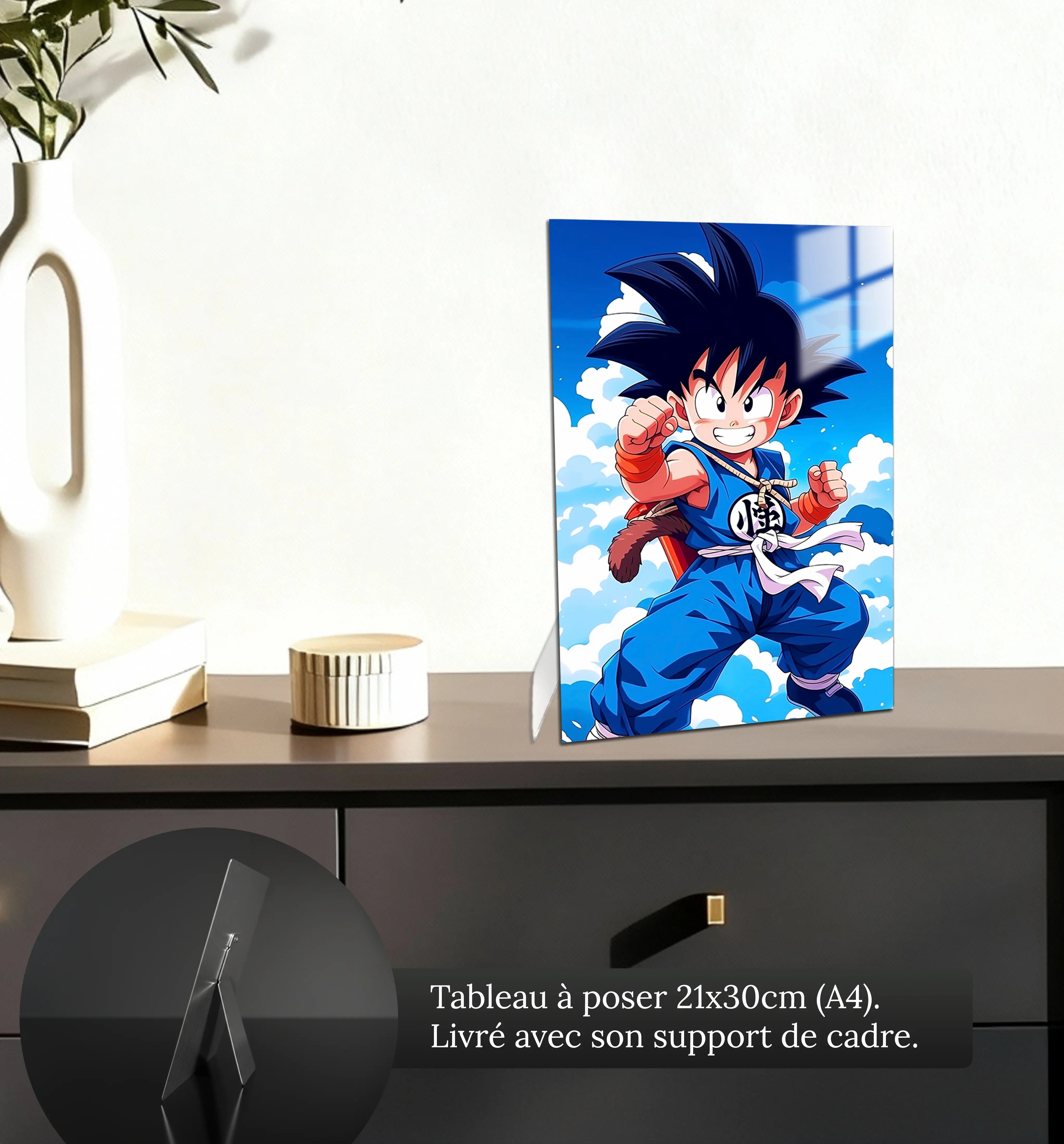 tableau-dragon-ball-z-goku-enfant-dans-les-airs-petit-format-a-poser-sur-meuble | DreamWay