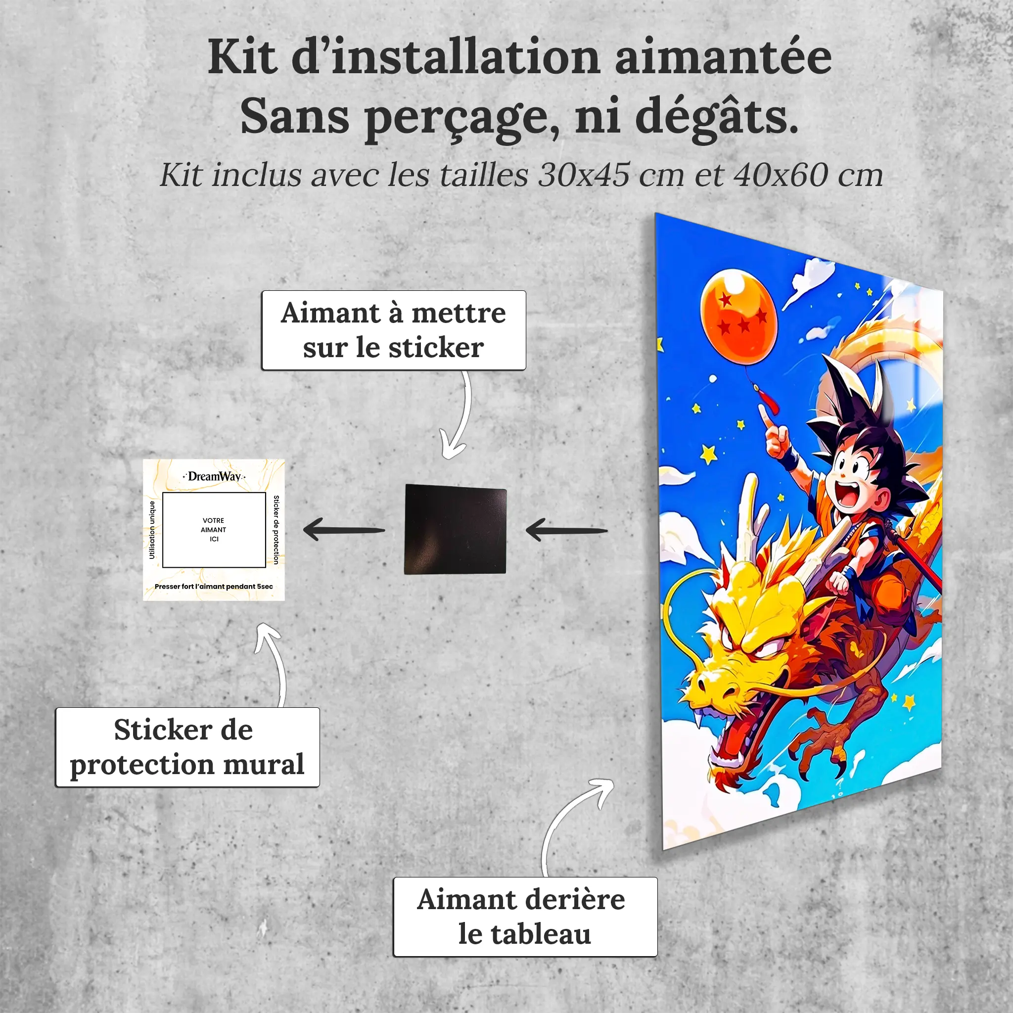 tableau-dragon-ball-z-goku-enfant-dragon-avec-installation-aimantee | DreamWay