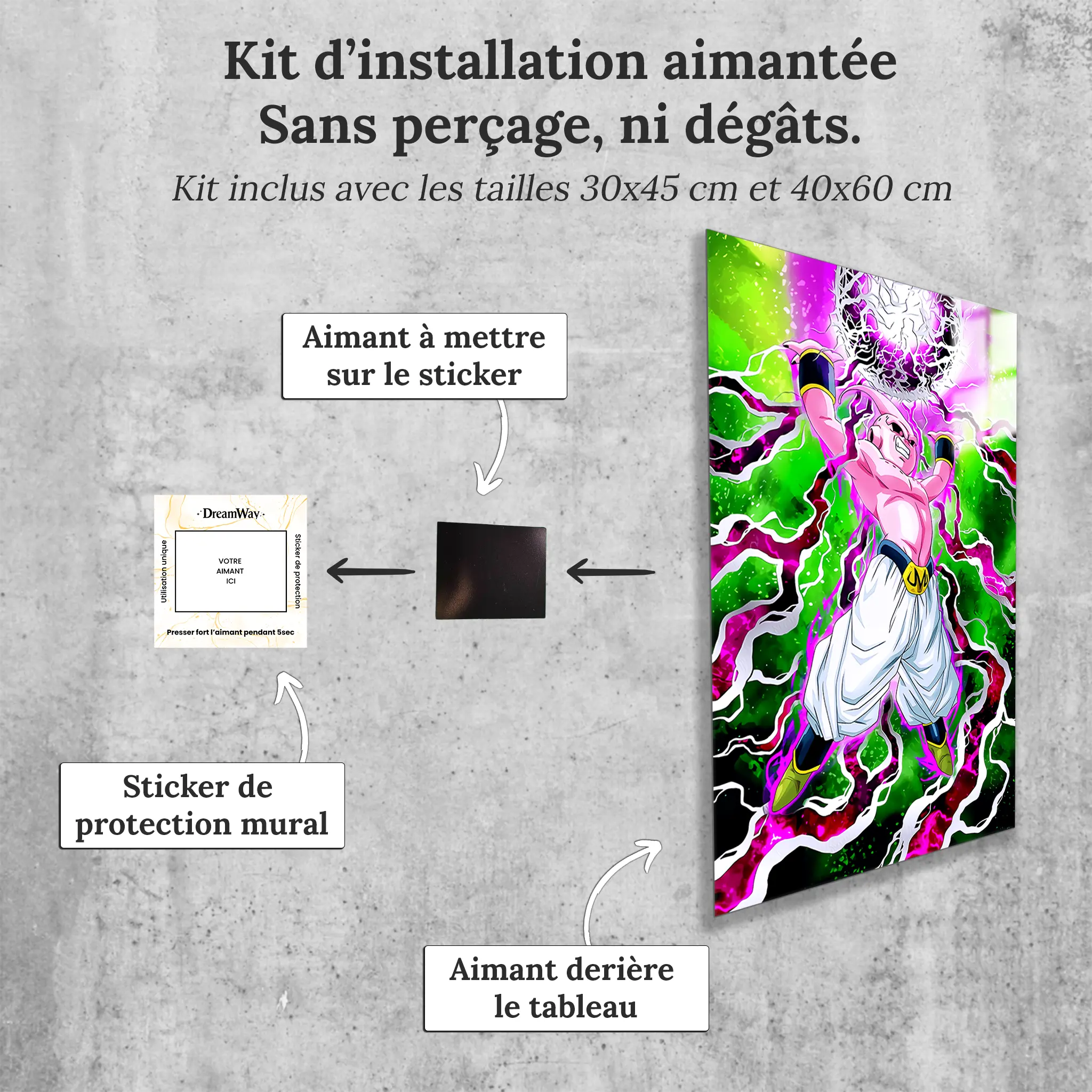 tableau-dragon-ball-z-majin-boo-attaque-avec-installation-aimantee | DreamWay