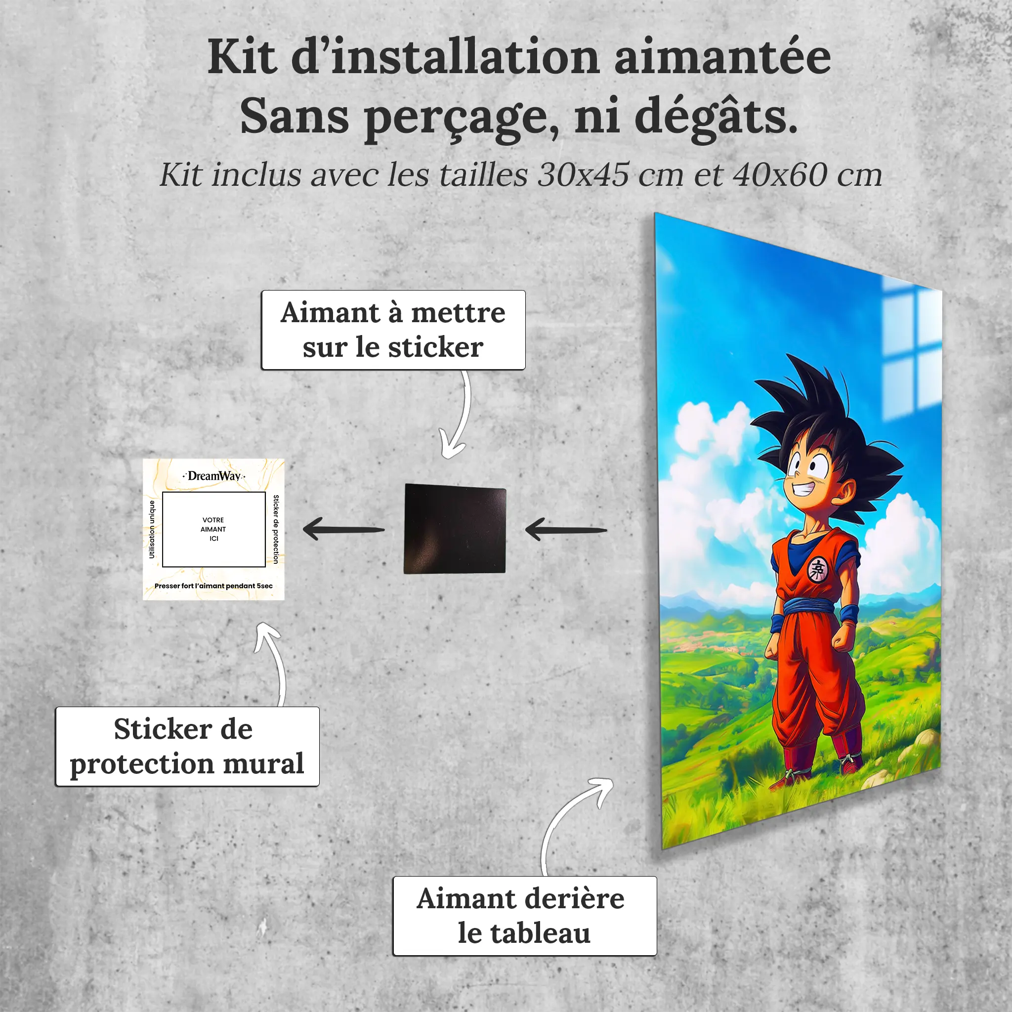 tableau-dragon-ball-z-paysage-goku-enfant-avec-installation-aimantee | DreamWay