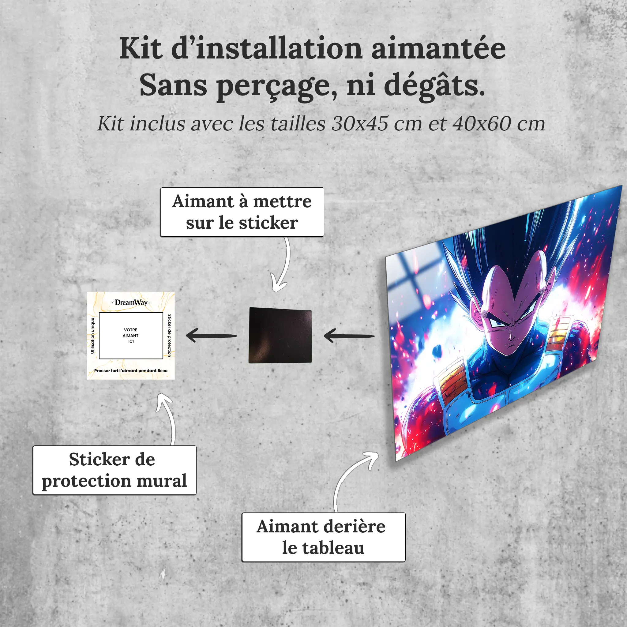 tableau-dragon-ball-z-portrait-vegeta-avec-installation-aimantee | DreamWay