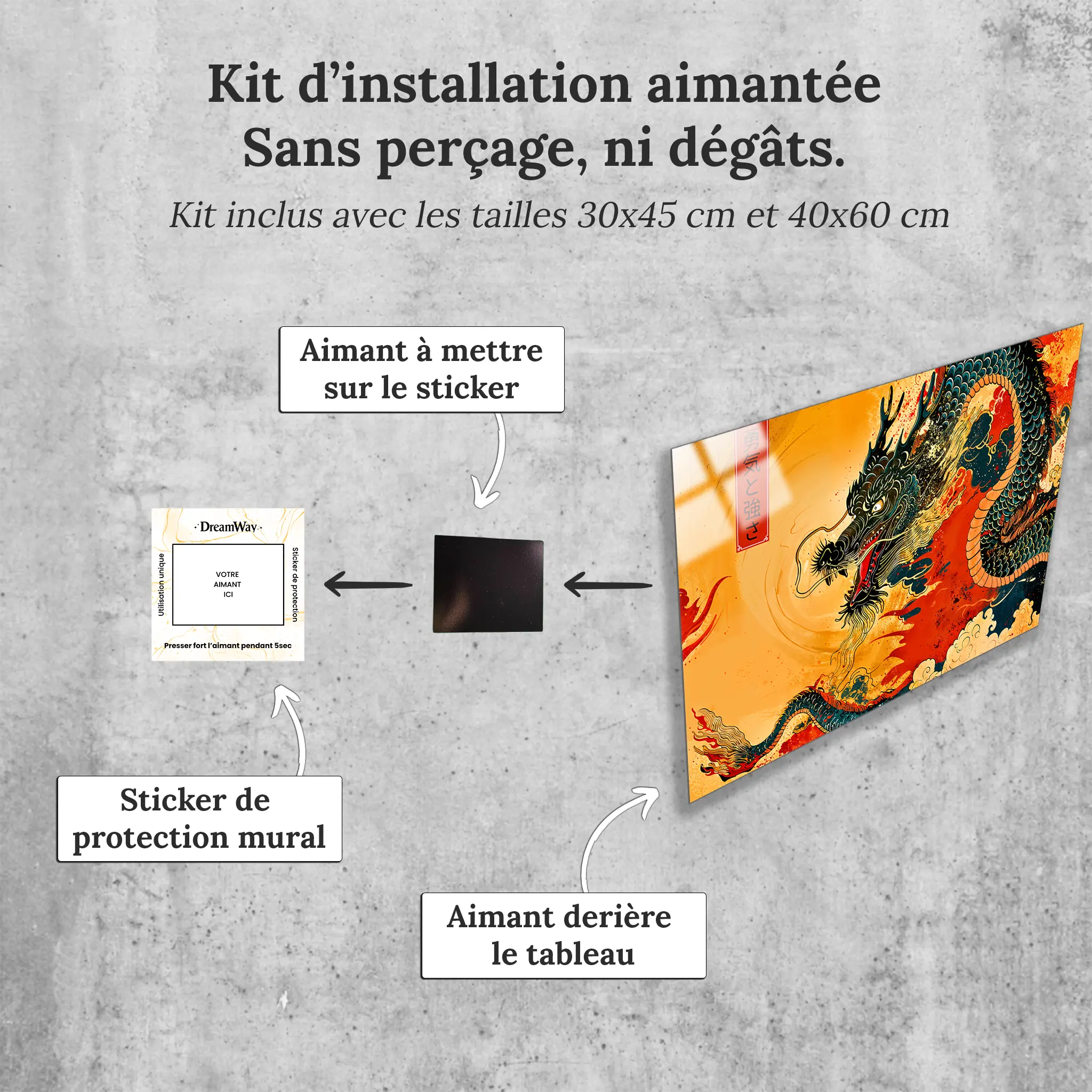 tableau-dragon-japonais-avec-installation-aimantee | DreamWay
