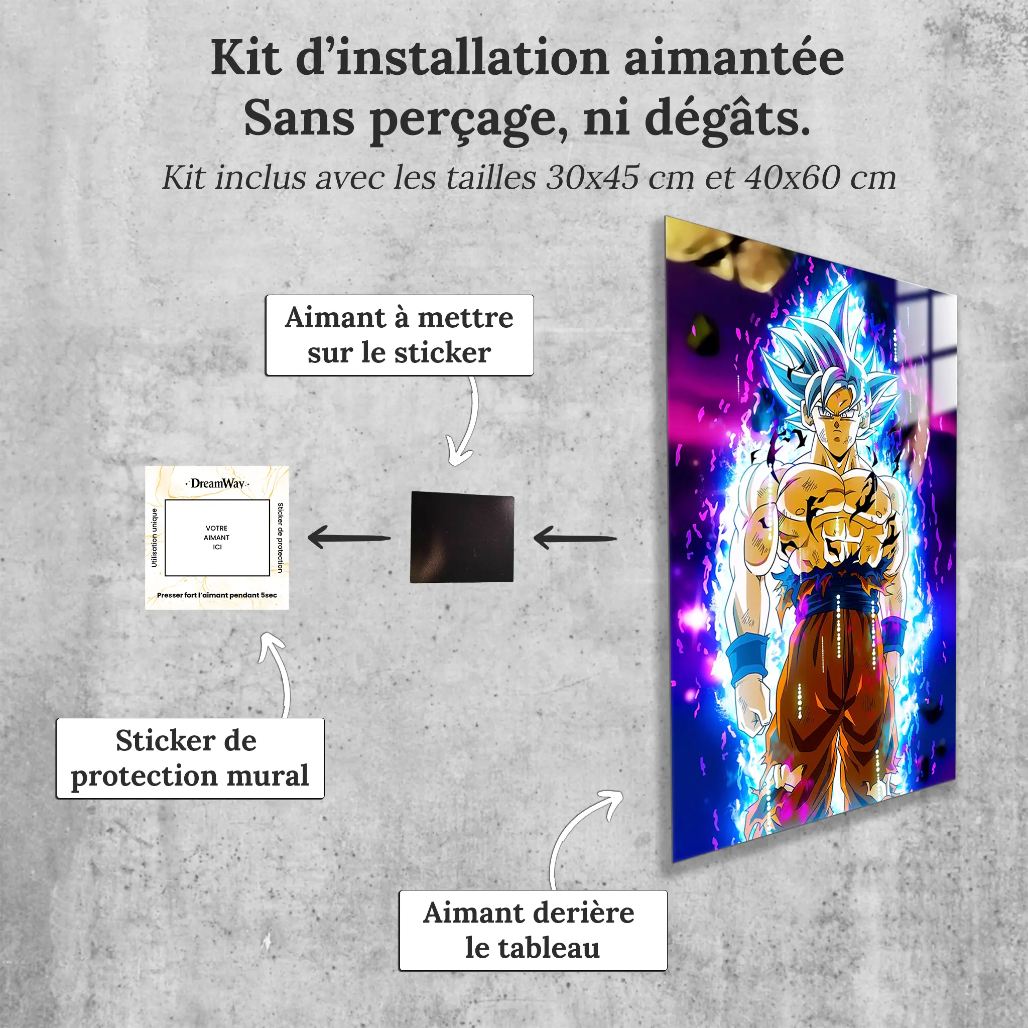 tableau-dragonball-goku-ultra-instinct-avec-installation-aimantee | DreamWay
