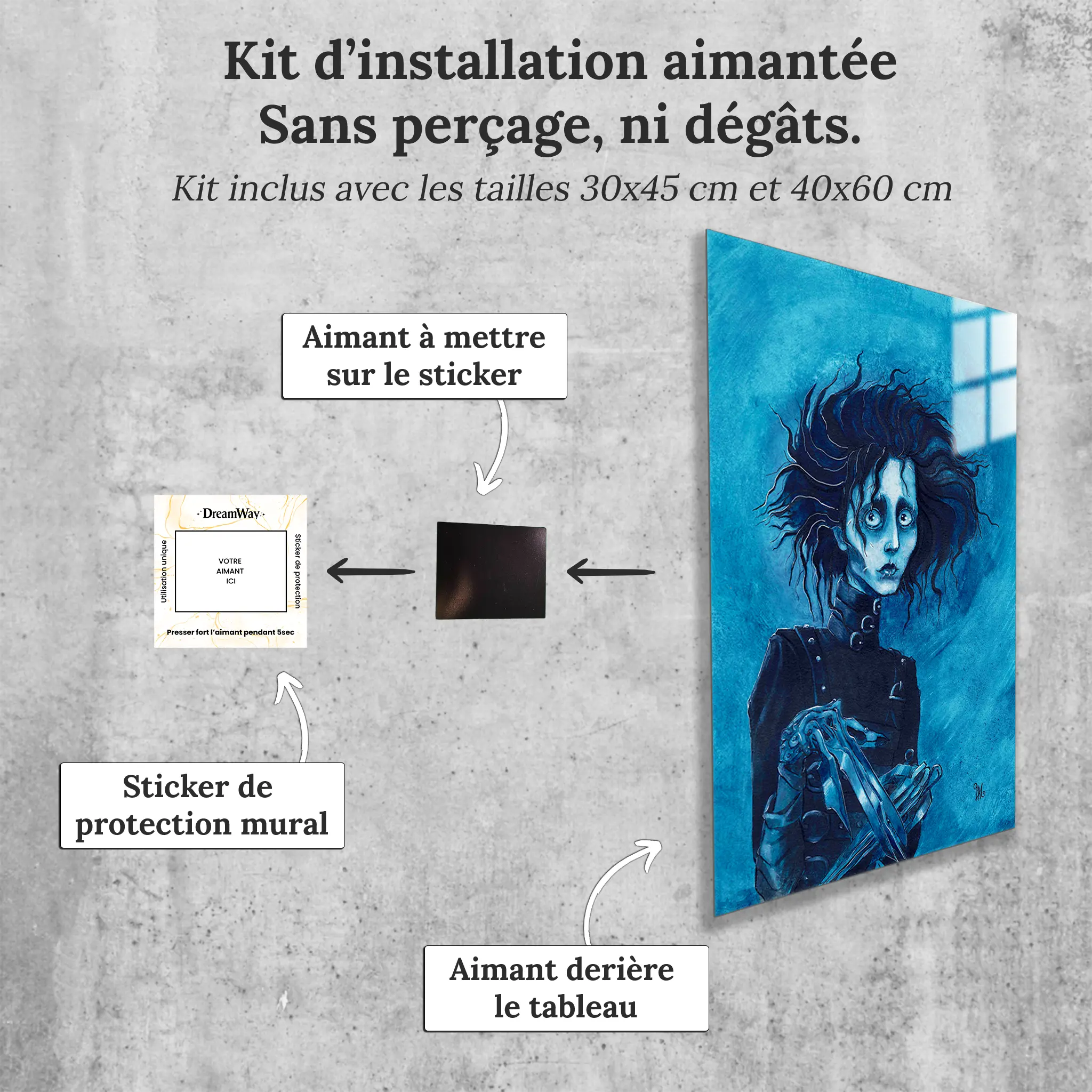 tableau-edward-aux-mains-argent-avec-installation-aimantee | DreamWay
