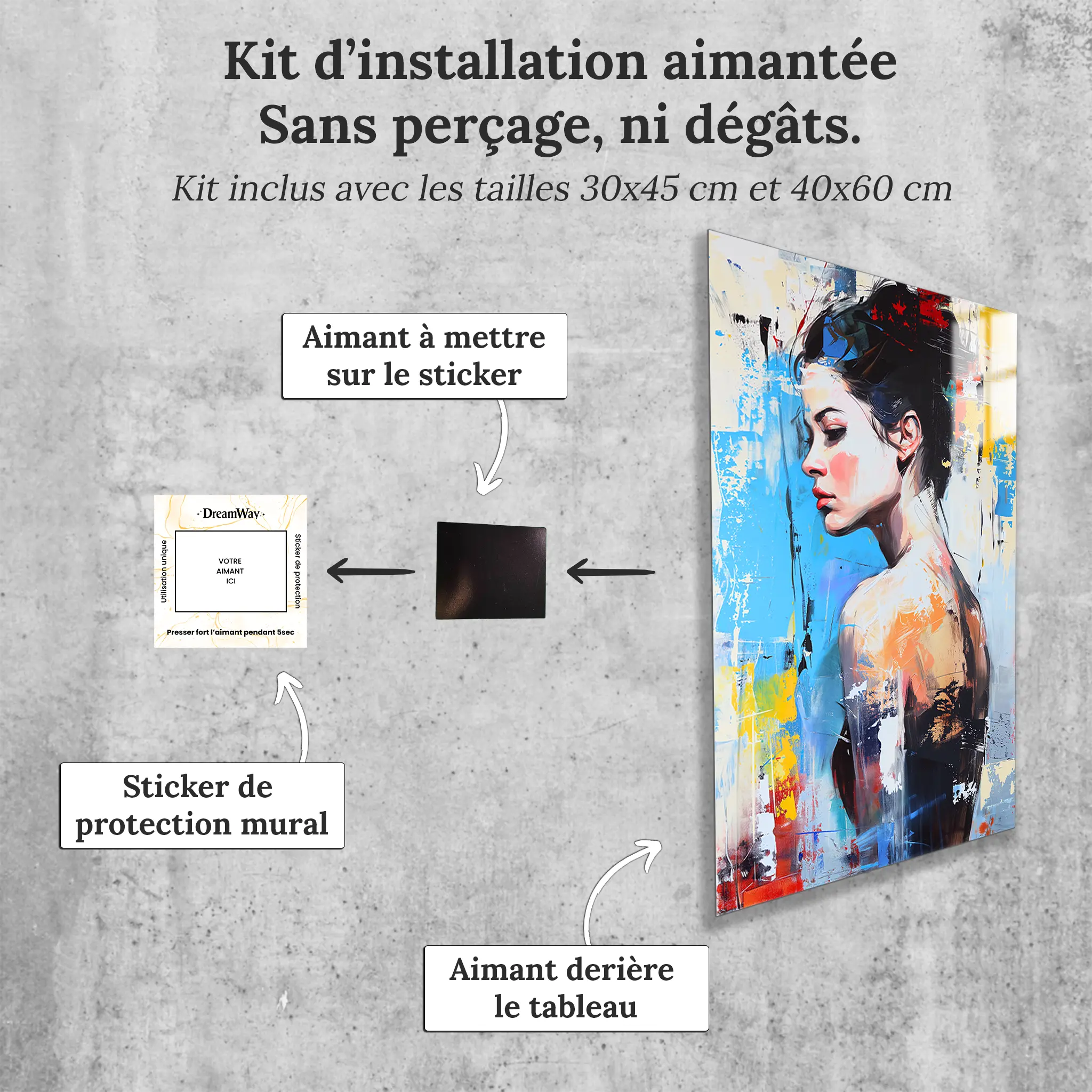 tableau-femme-abstrait-avec-installation-aimantee | DreamWay