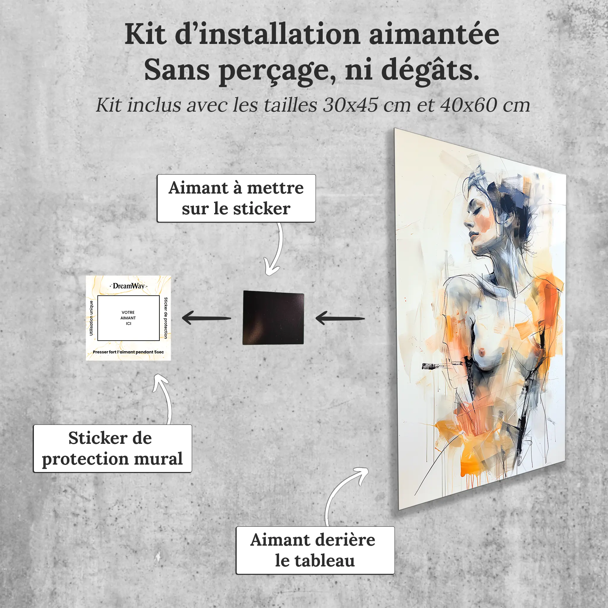 tableau-femme-nu-abstrait-avec-installation-aimantee | DreamWay