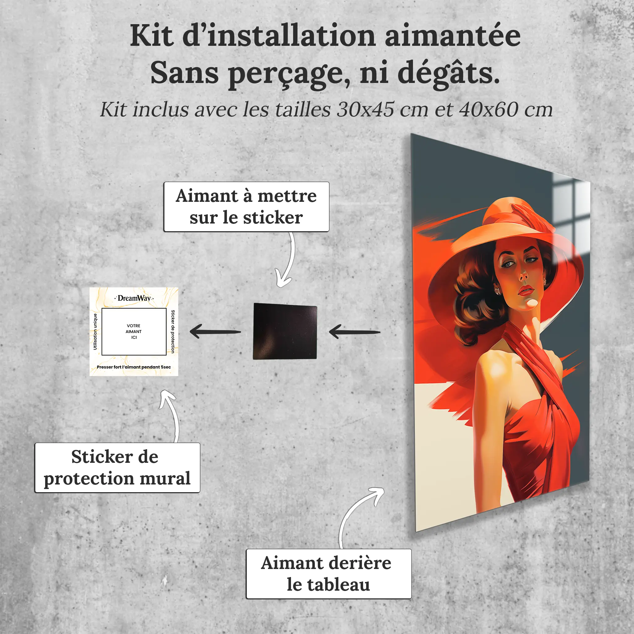 tableau-femme-vintage-avec-installation-aimantee | DreamWay