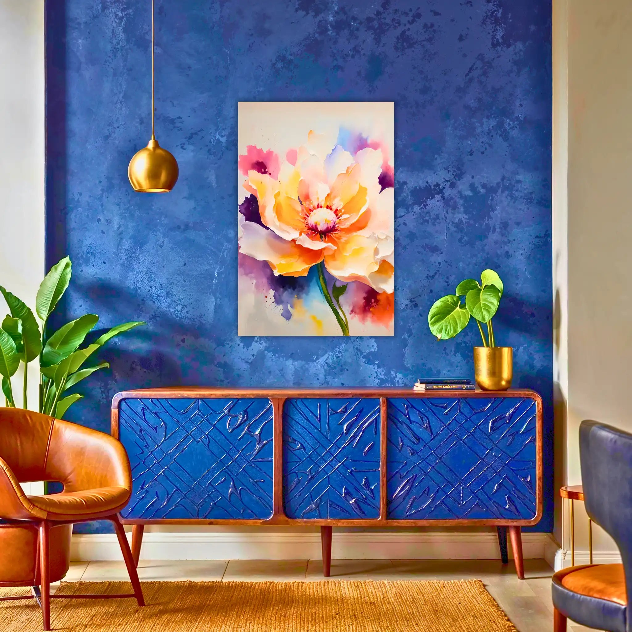 tableau-fleur-abstrait-au-dessus-du-buffet | DreamWay