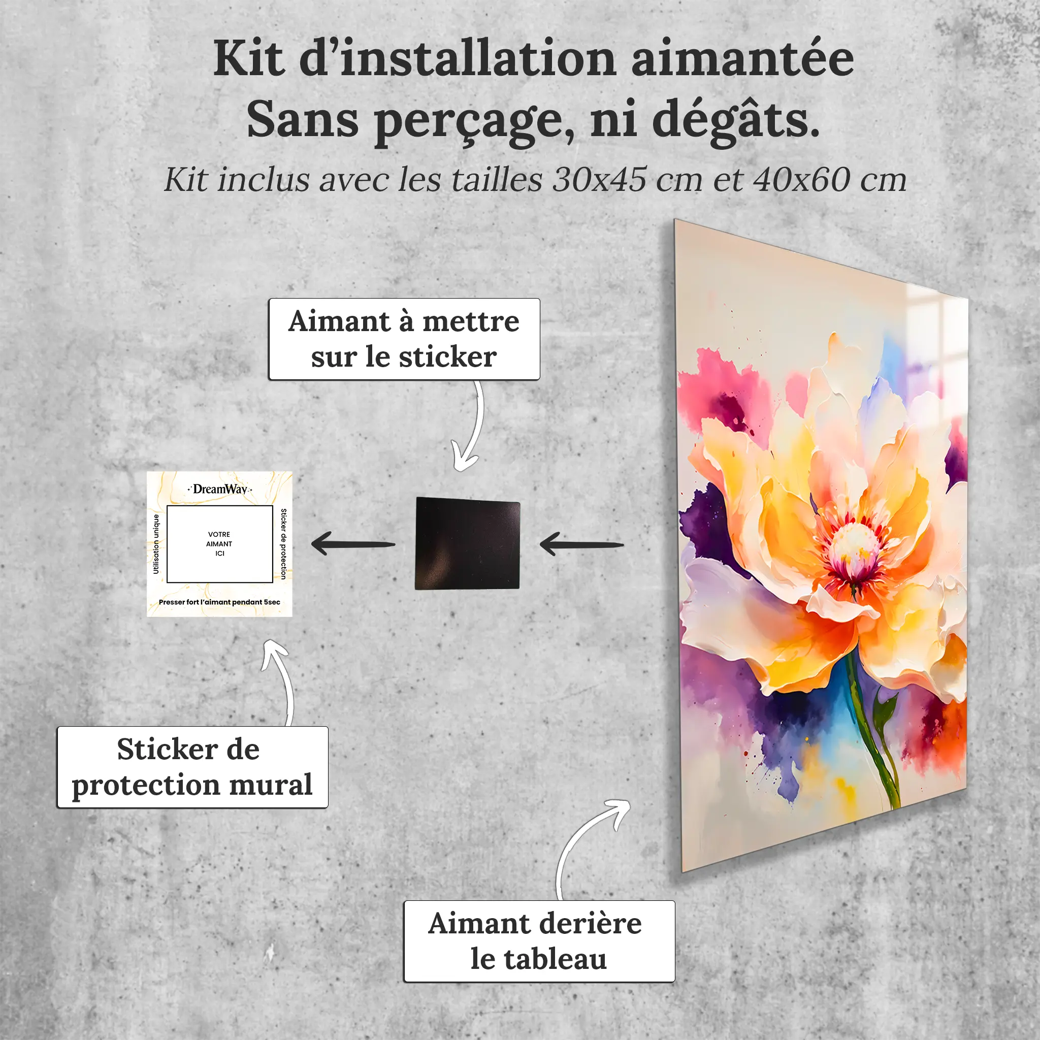 tableau-fleur-abstrait-avec-installation-aimantee | DreamWay