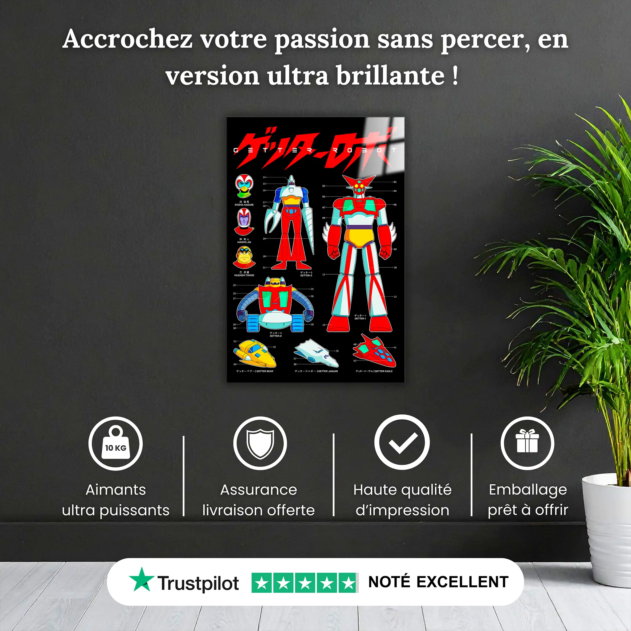 Tableau Getter Robo Affiche Noir