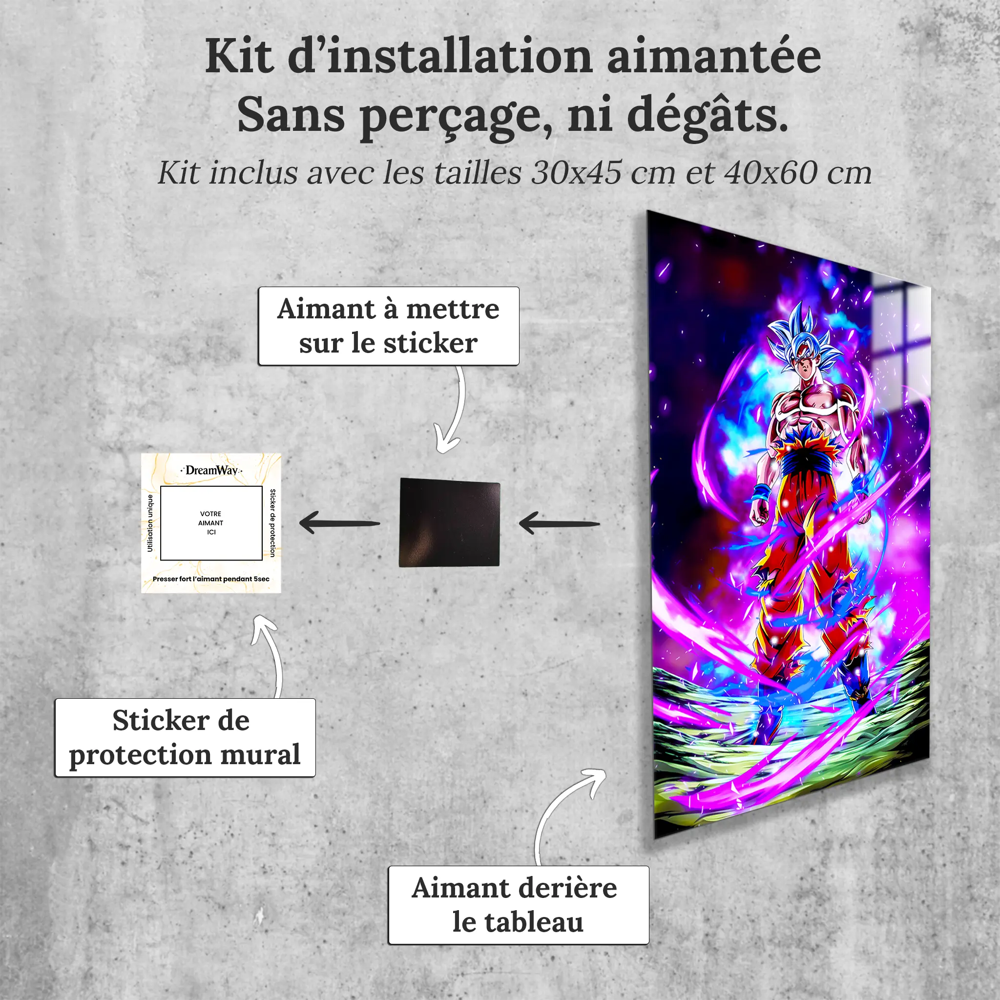 tableau-goku-ultra-instinct-violet-avec-installation-aimantee | DreamWay