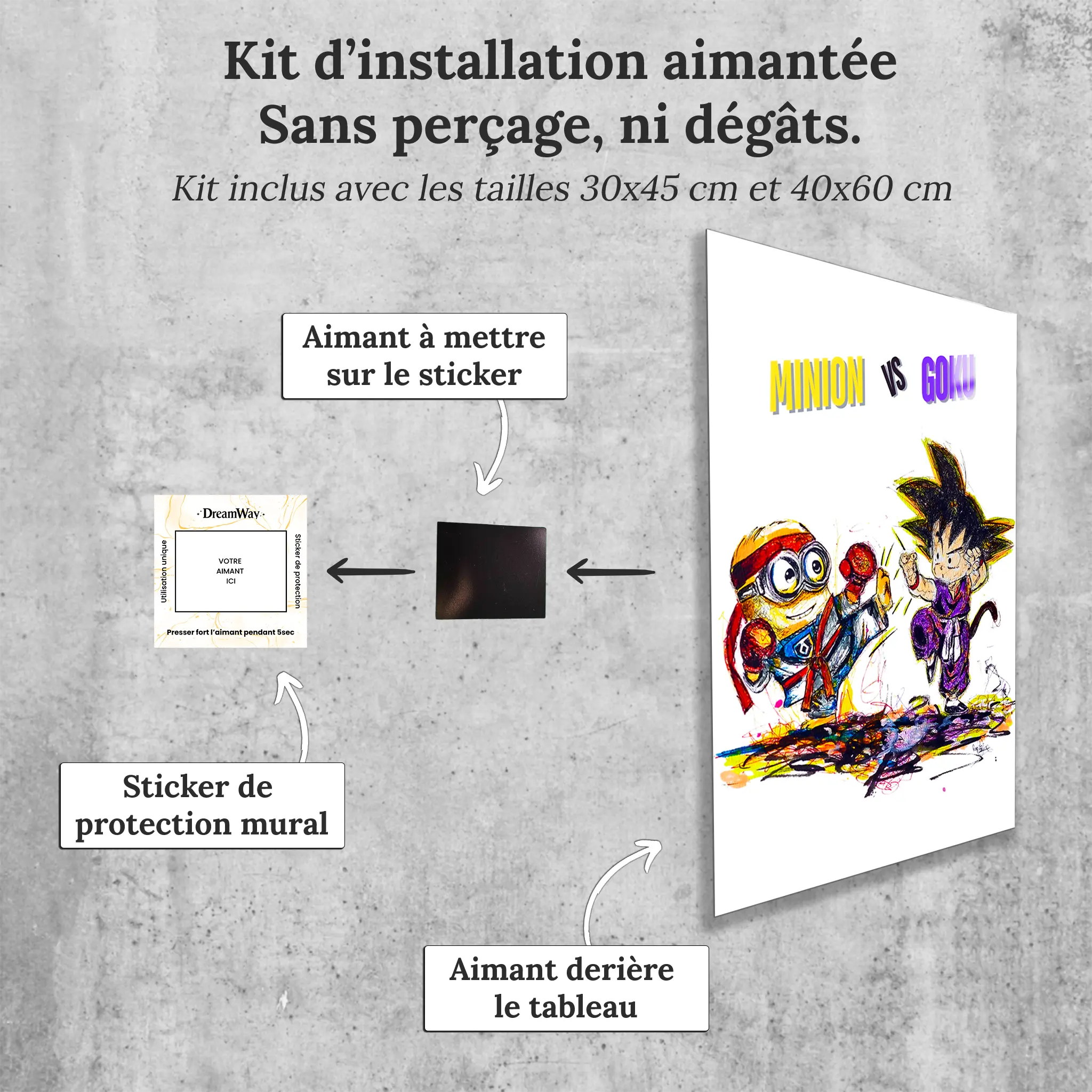 tableau-goku-vs-minion-avec-installation-aimantee | DreamWay