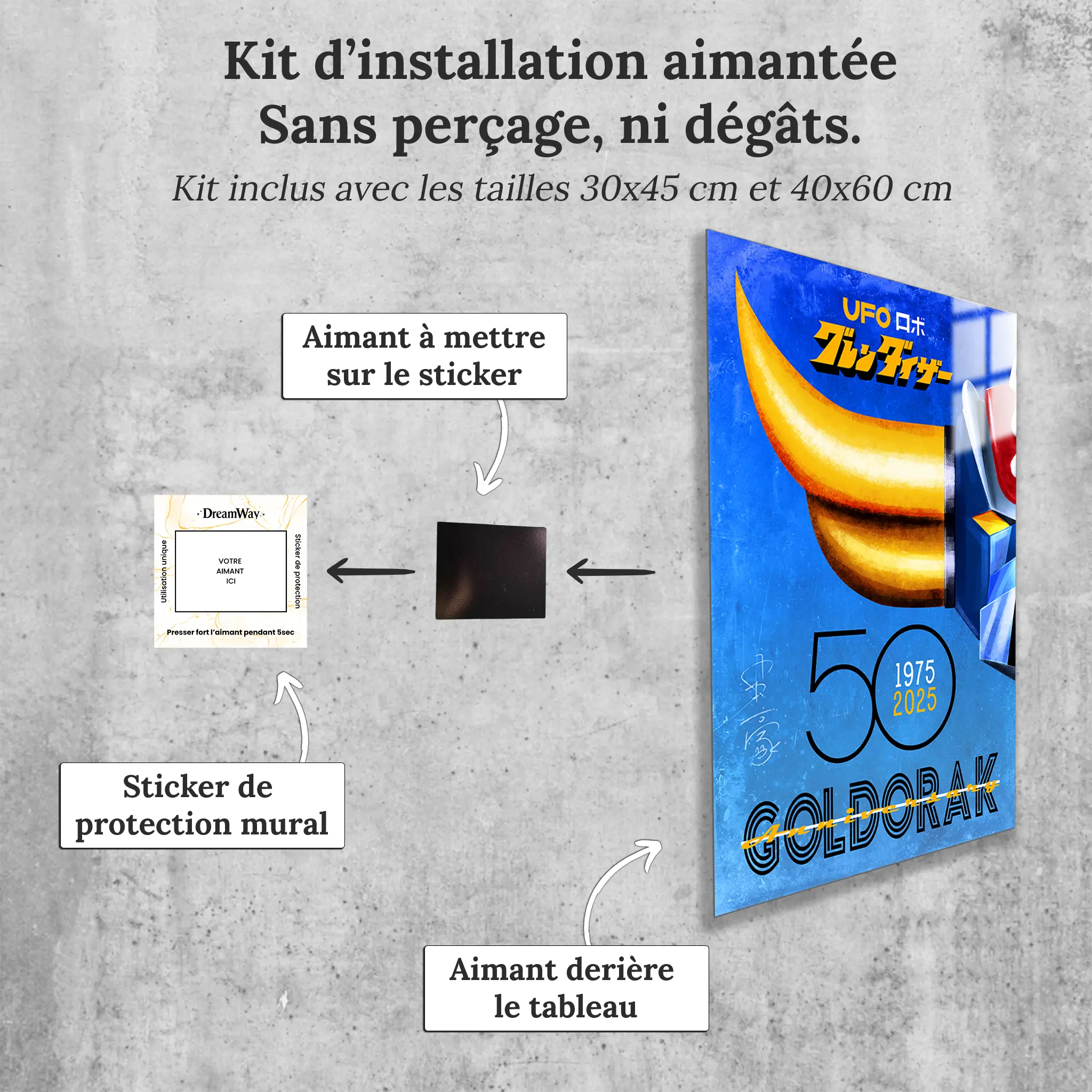 tableau-goldorak-50-ans-bleu-avec-installation-aimantee | DreamWay