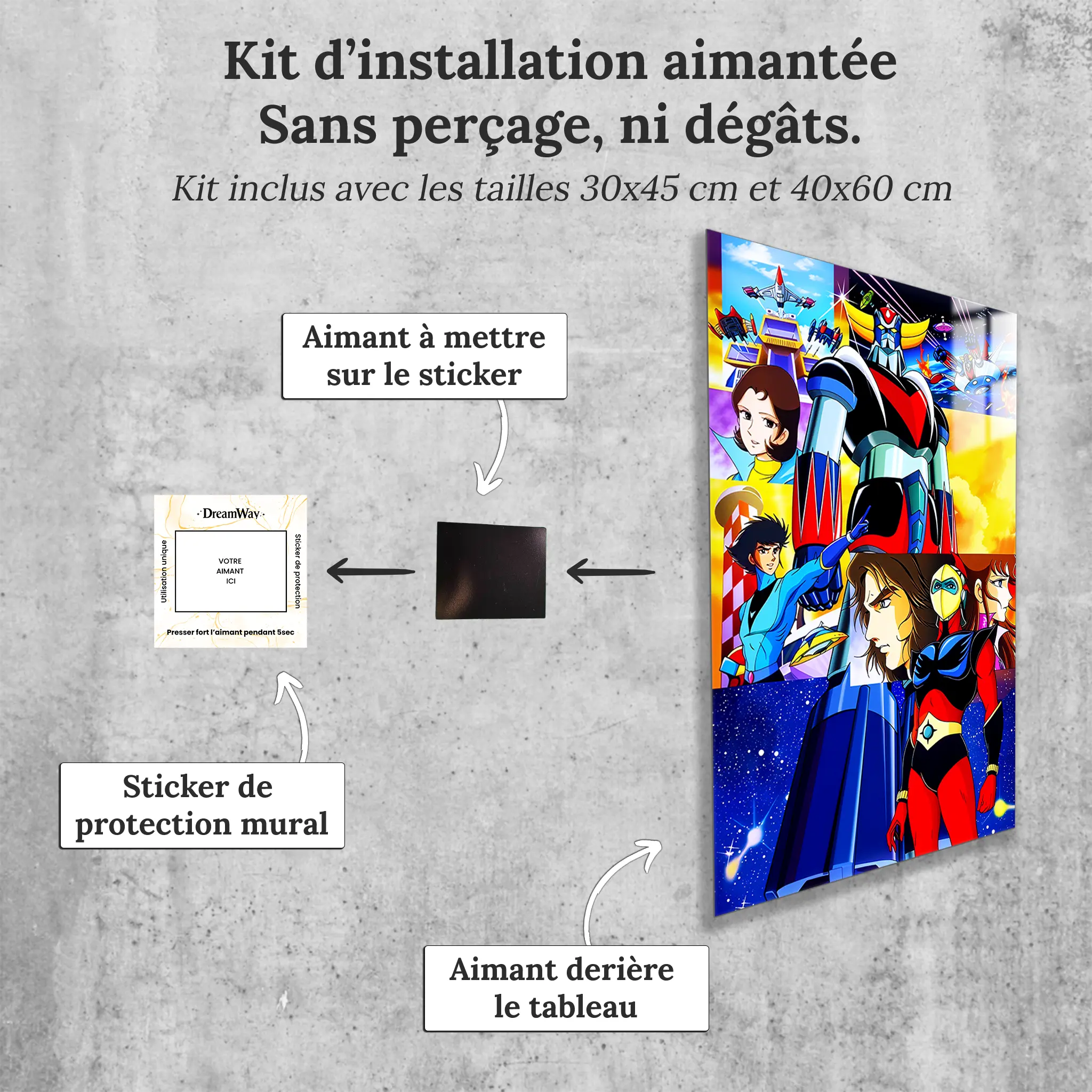 tableau-goldorak-et-son-equipe-les-heros-avec-installation-aimantee | DreamWay