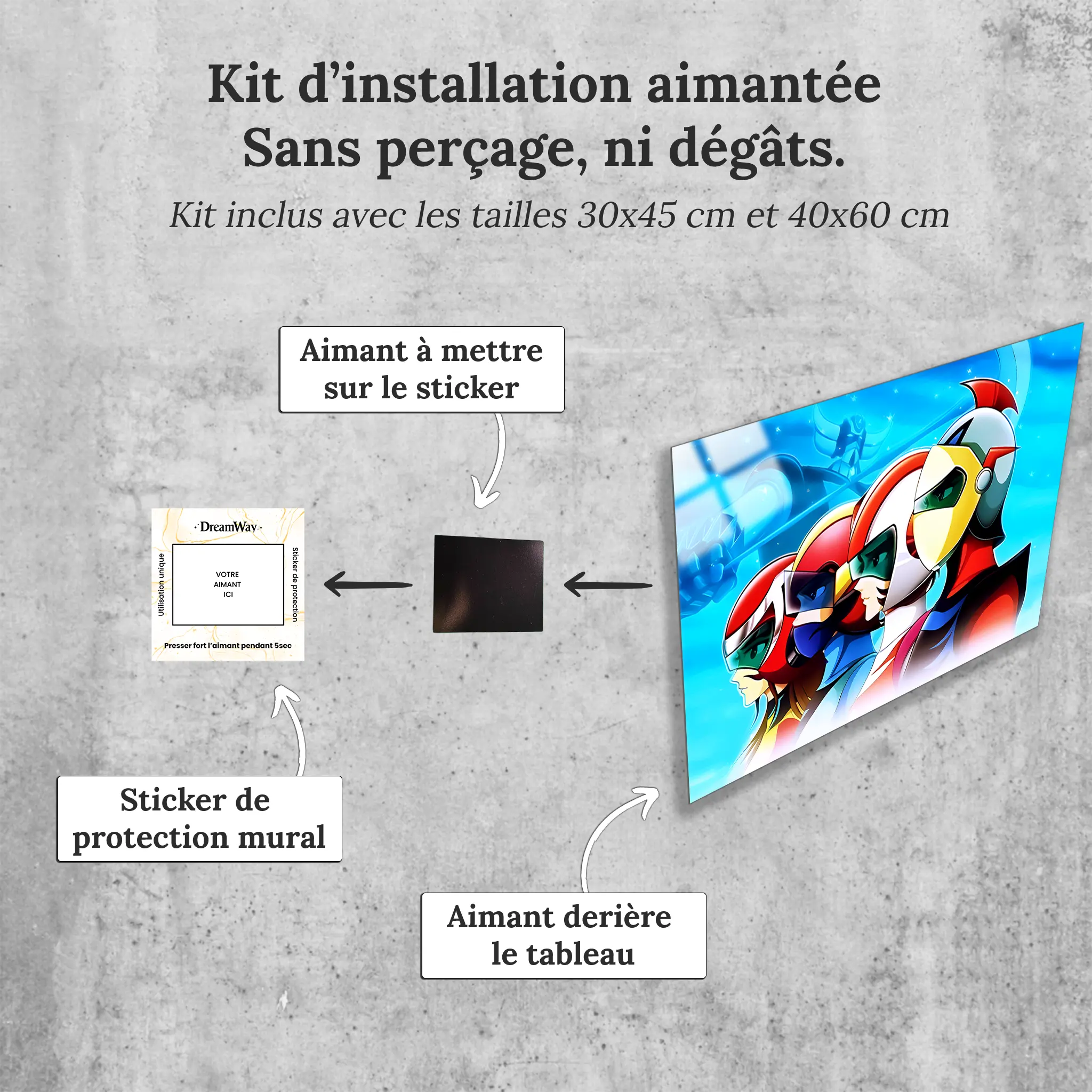 tableau-goldorak-et-son-equipe-paysage-avec-installation-aimantee | DreamWay