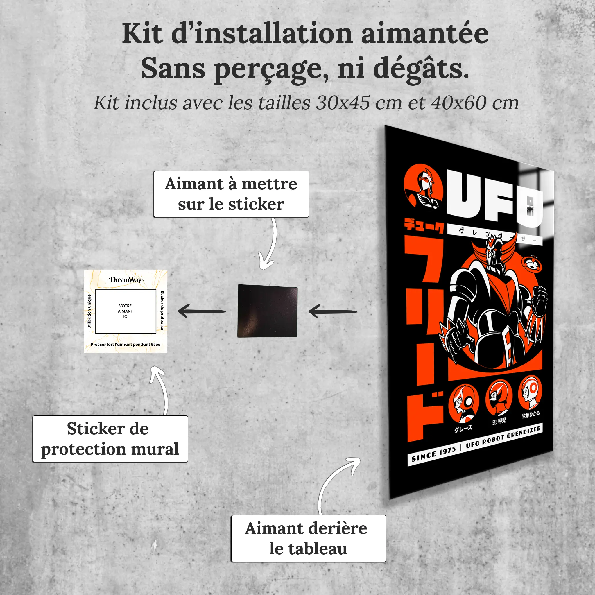 tableau-goldorak-retro-noir-avec-installation-aimantee | DreamWay