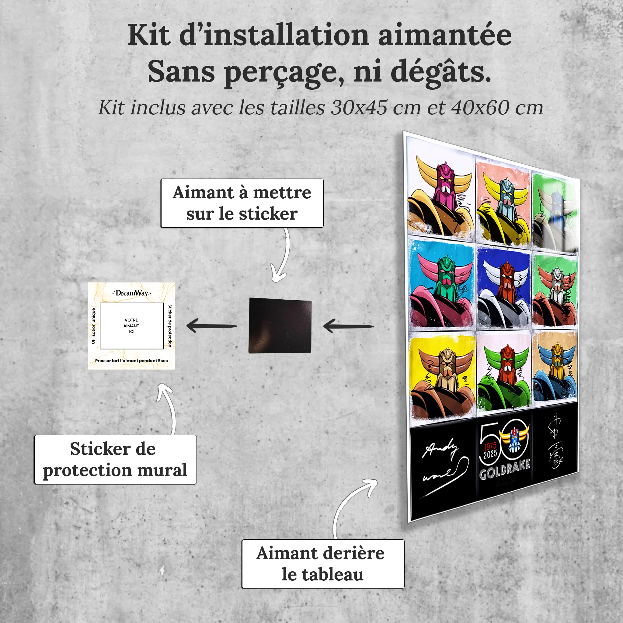 tableau-goldorak-warhol-avec-installation-aimantee | DreamWay