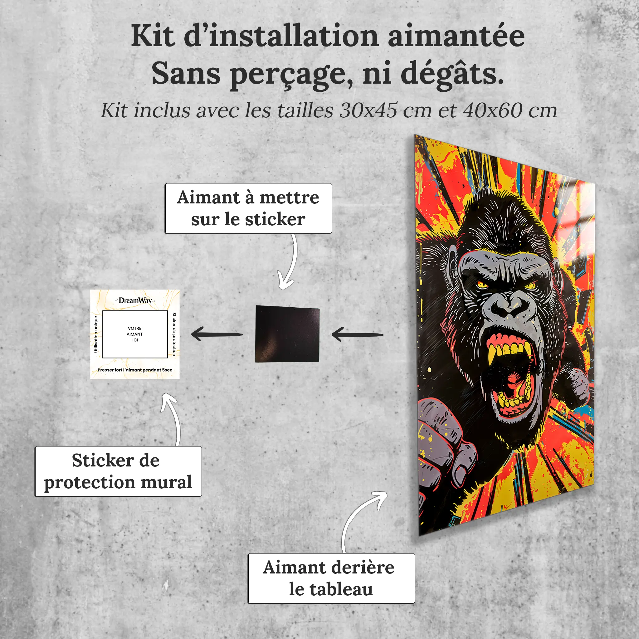 tableau-gorille-pop-art-avec-installation-aimantee | DreamWay