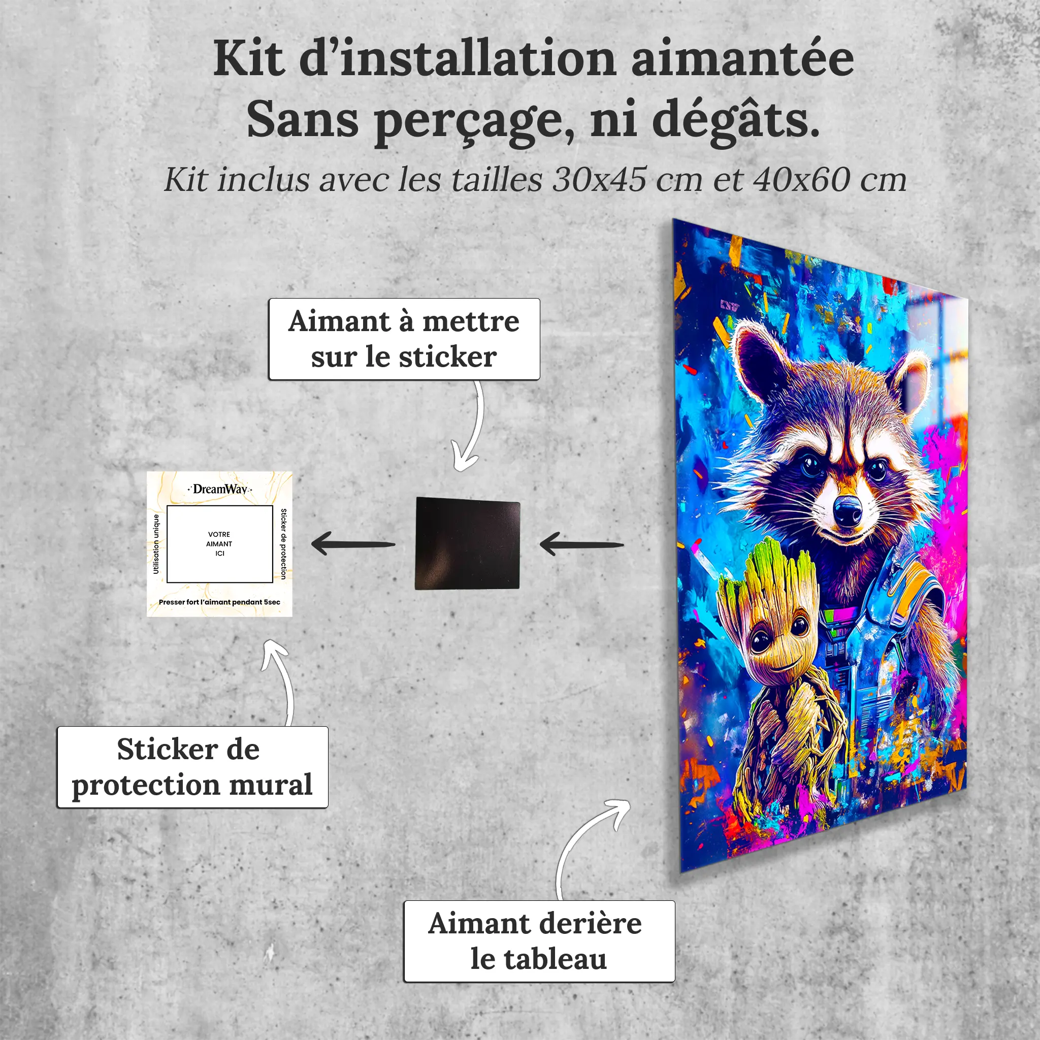 tableau-groot-et-rocket-pop-art-avec-installation-aimantee | DreamWay