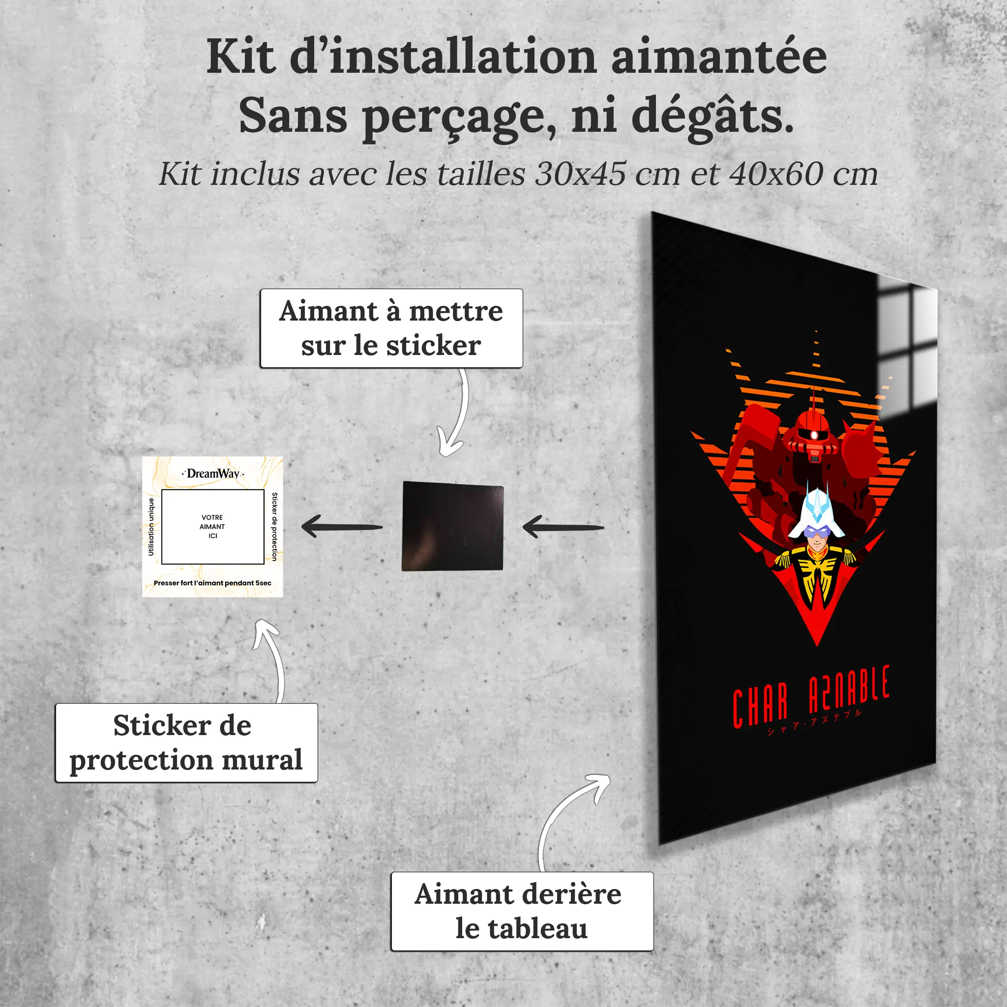 tableau-gundam-char-zaku-avec-installation-aimantee | DreamWay