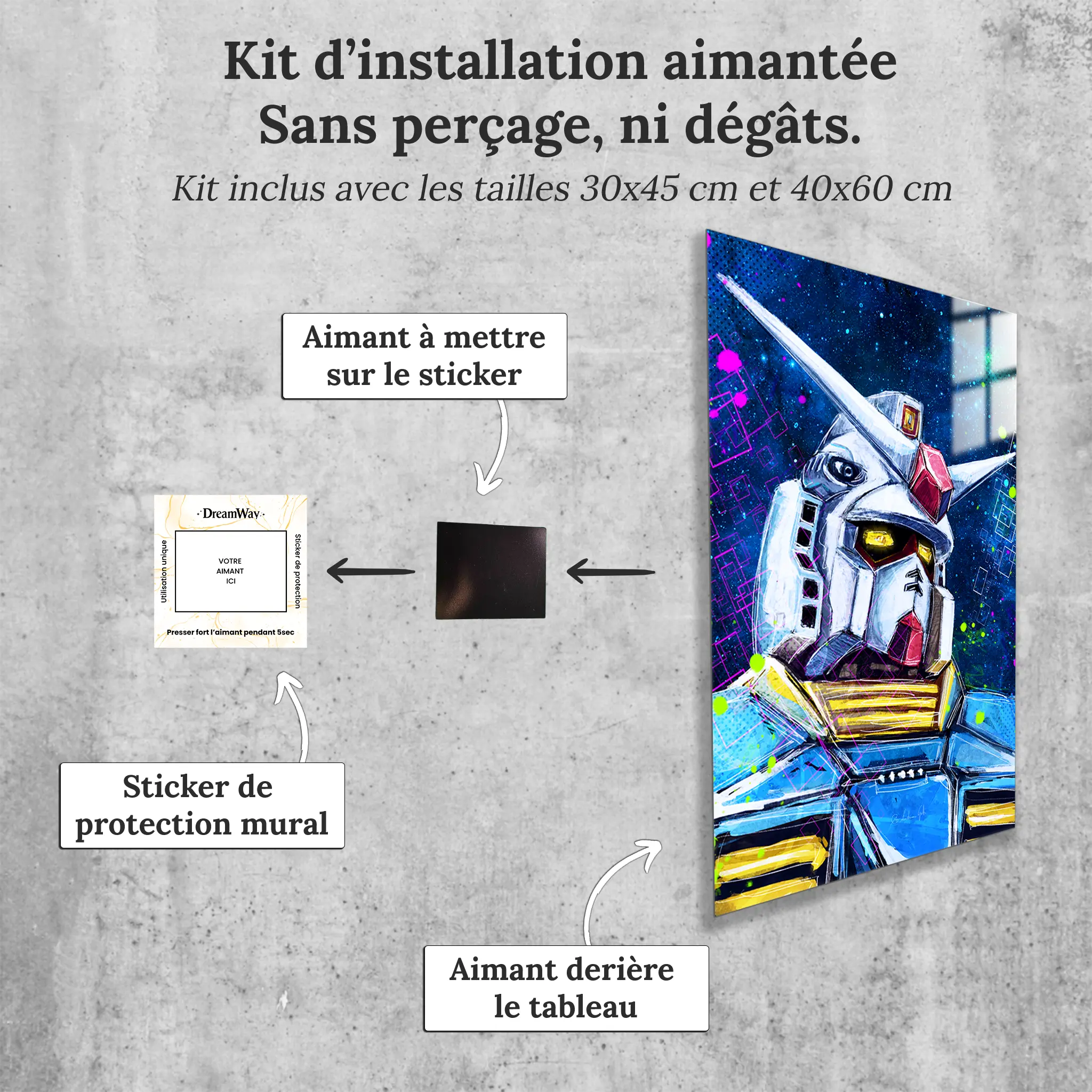tableau-gundam-colore-portrait-avec-installation-aimantee | DreamWay
