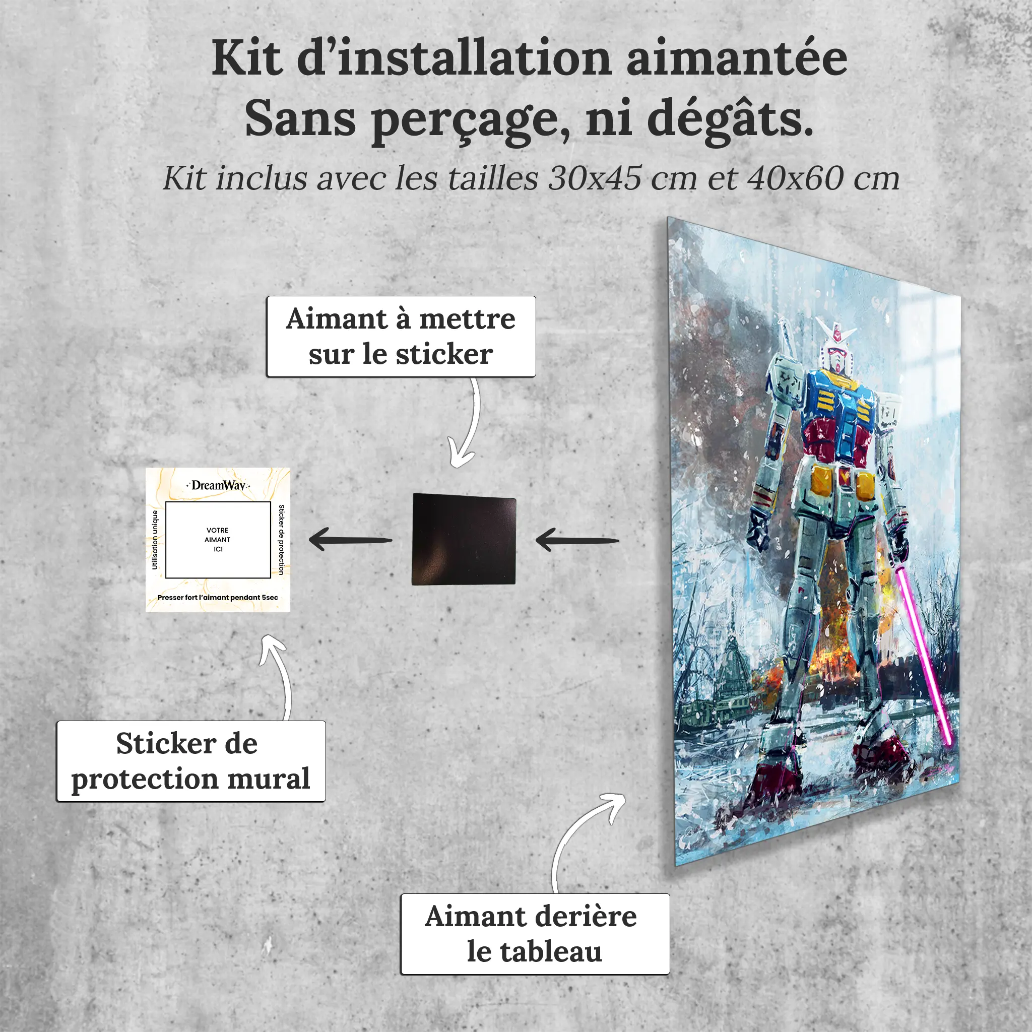 tableau-gundam-neige-turin-avec-installation-aimantee | DreamWay
