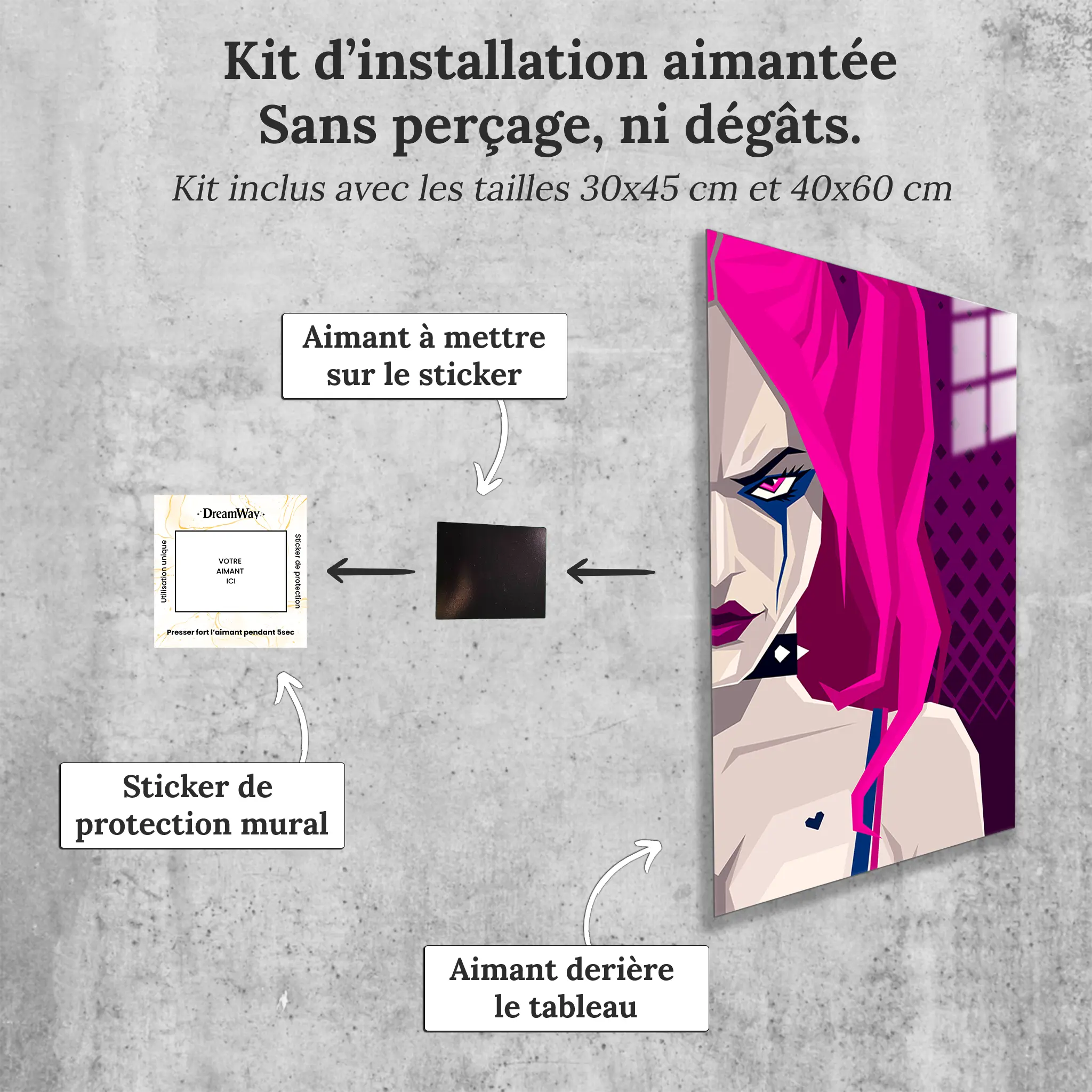tableau-harley-quinn-portrait-avec-installation-aimantee | DreamWay