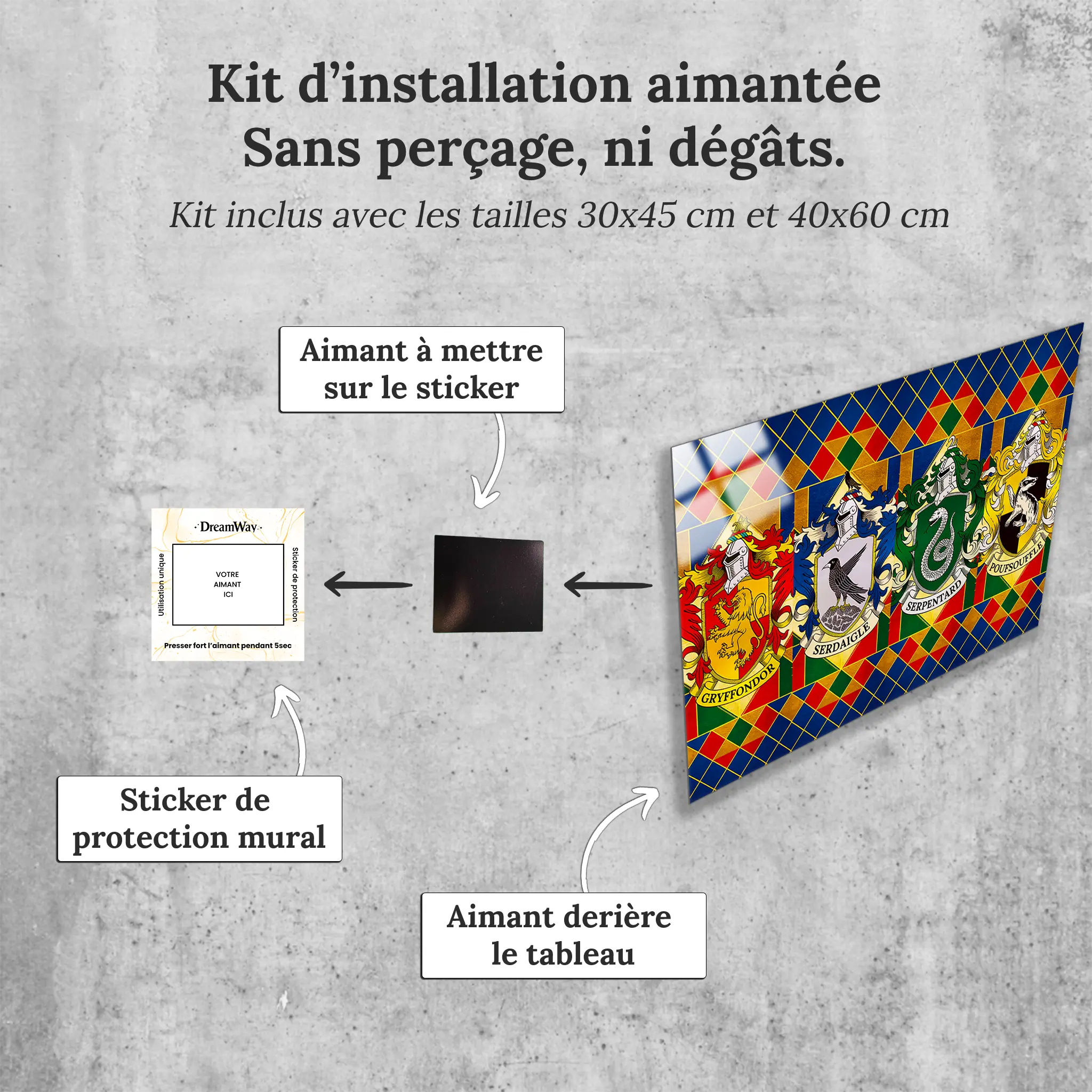 tableau-harry-potter-les-ecussons-avec-installation-aimantee | DreamWay
