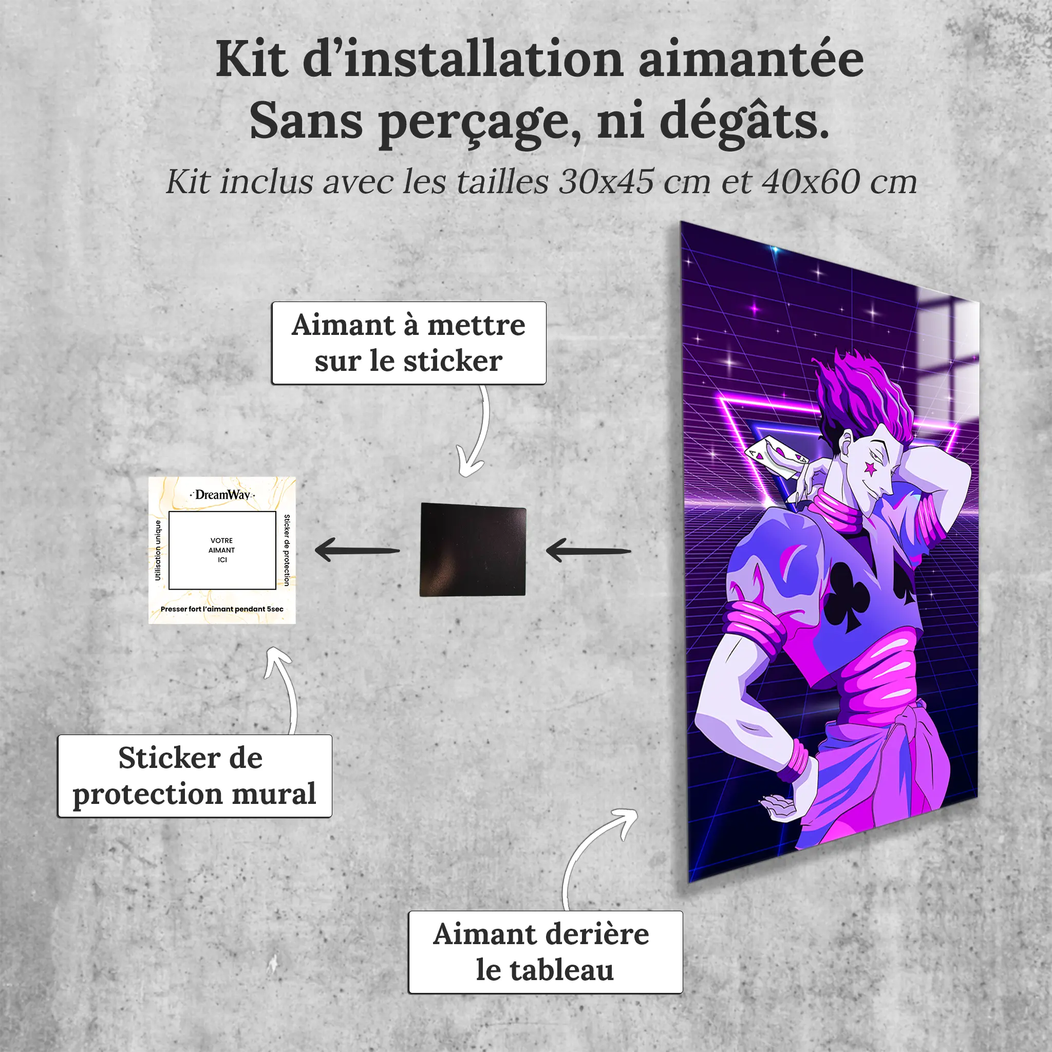 tableau-hunter-x-hunter-hisoka-neon-violet-avec-installation-aimantee | DreamWay