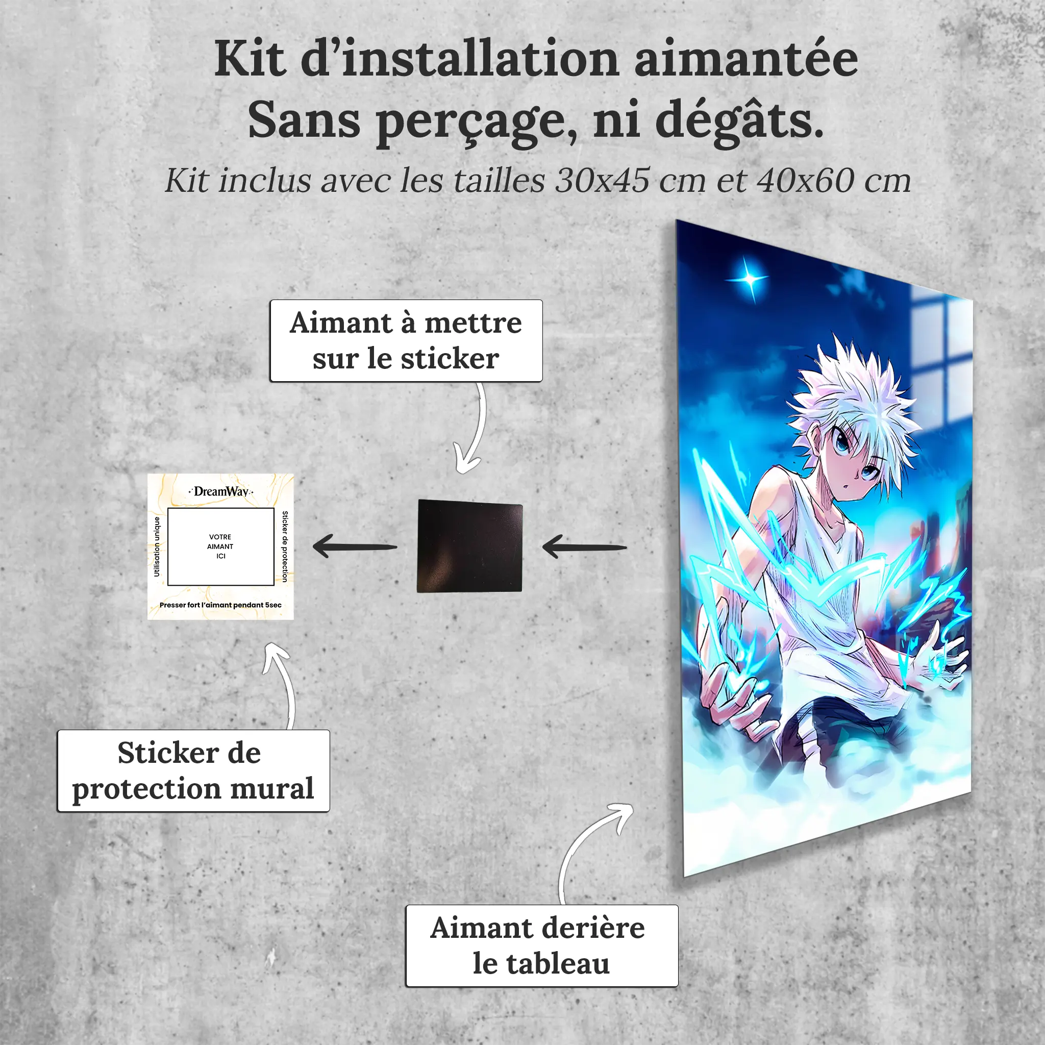 tableau-hunter-x-hunter-kirua-avec-installation-aimantee | DreamWay