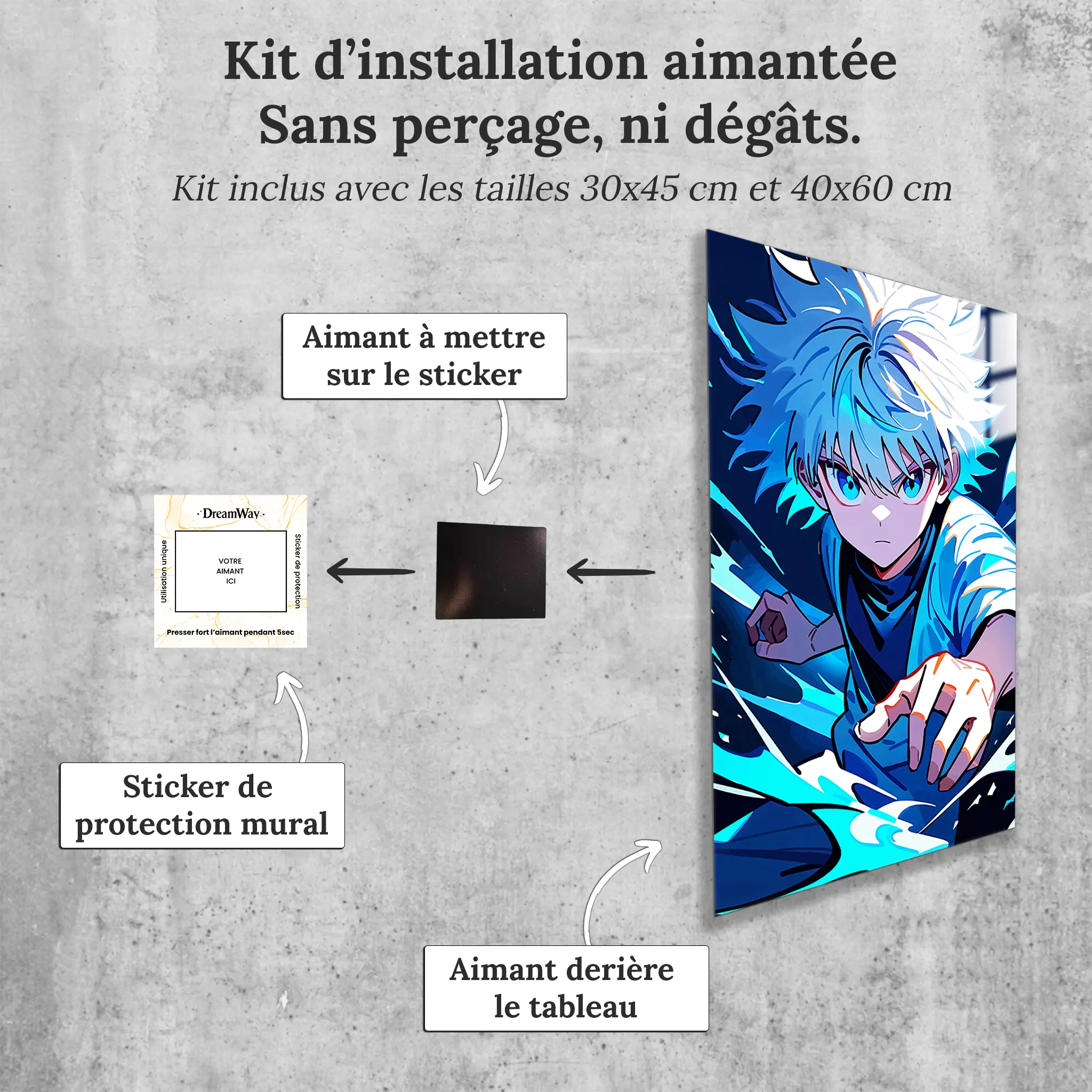 tableau-hunter-x-hunter-kirua-portrait-avec-installation-aimantee | DreamWay