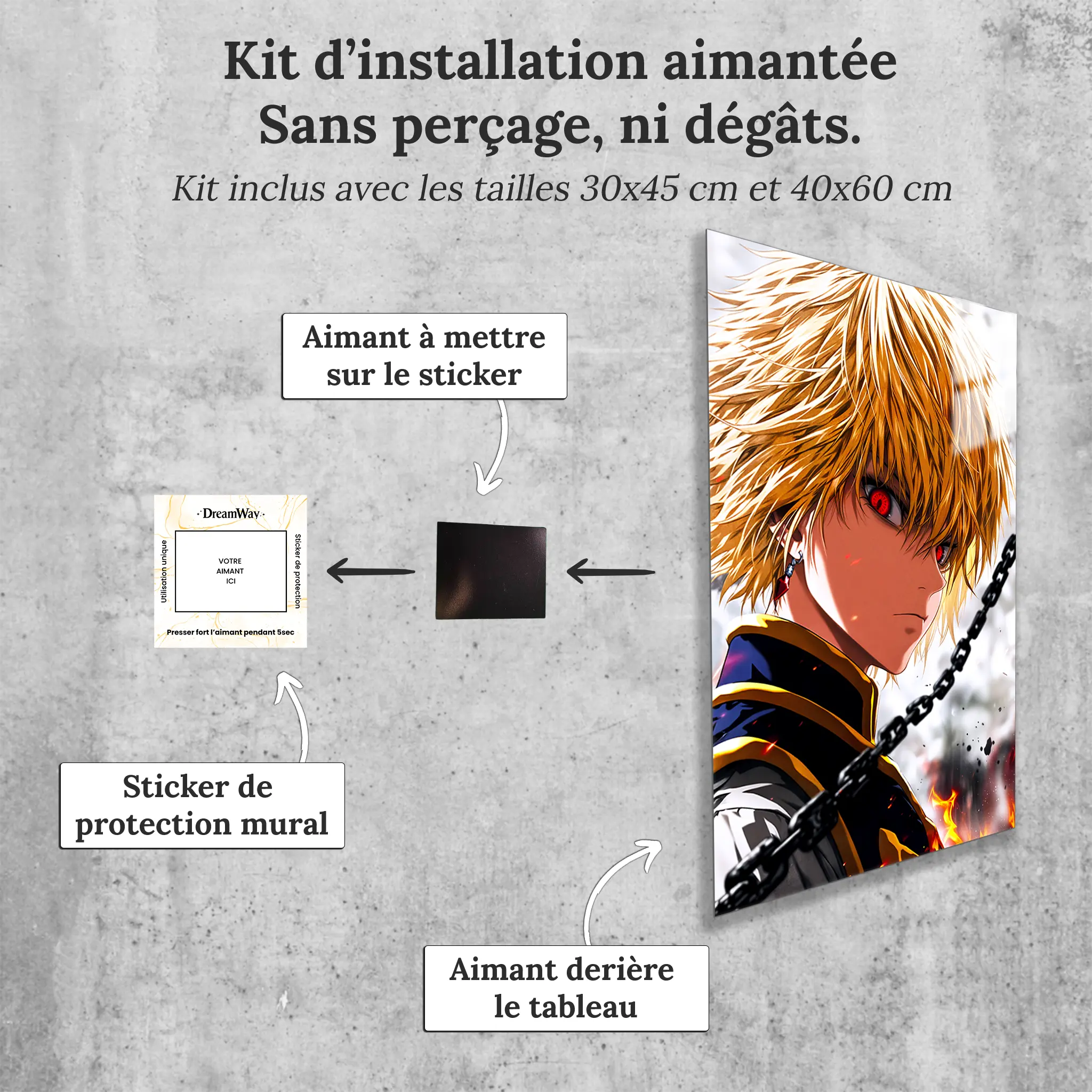 tableau-hunter-x-hunter-kurapika-avec-installation-aimantee | DreamWay