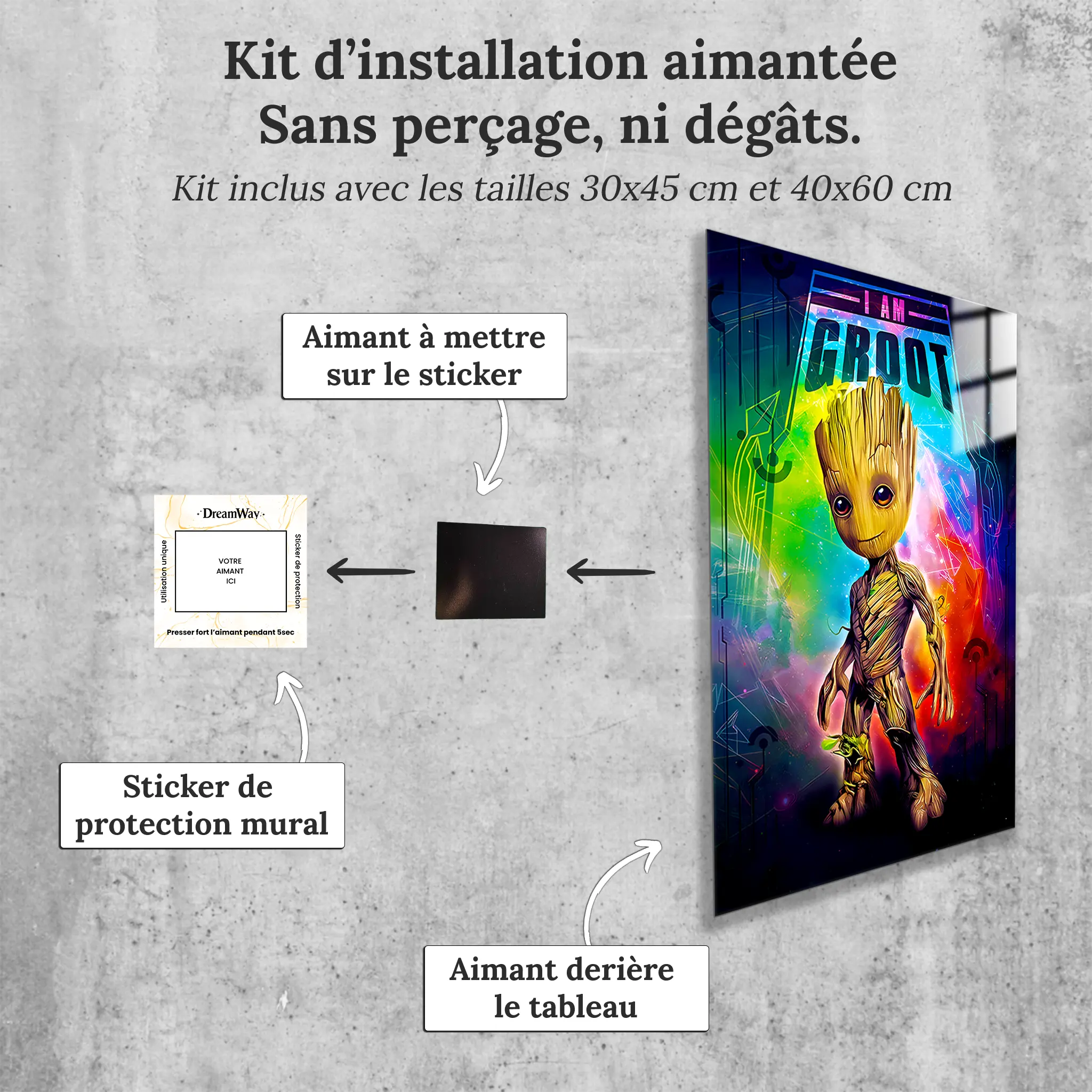 tableau-i-am-groot-affiche-avec-installation-aimantee | DreamWay