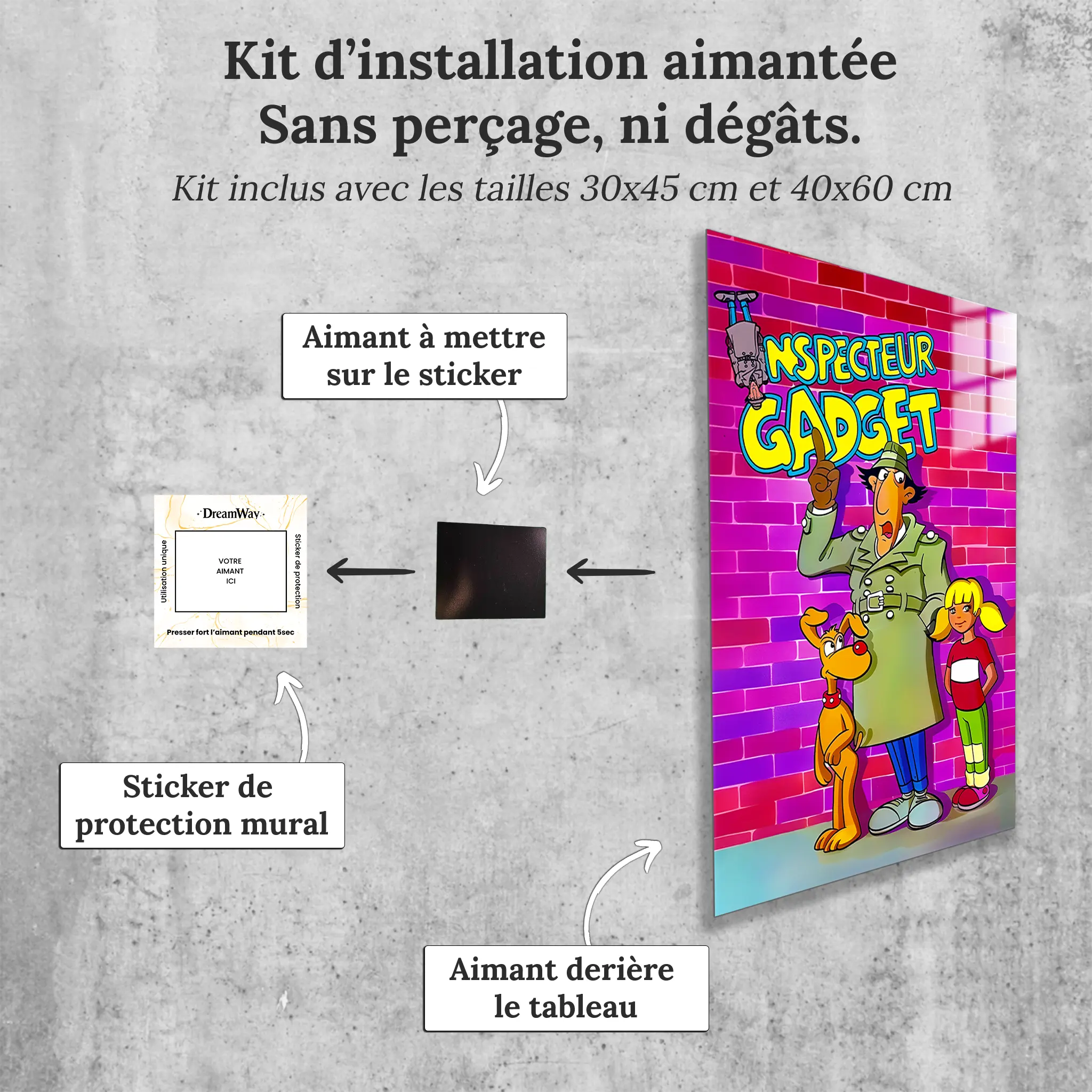 tableau-inspecteur-gadget-affiche-colore-avec-installation-aimantee | DreamWay