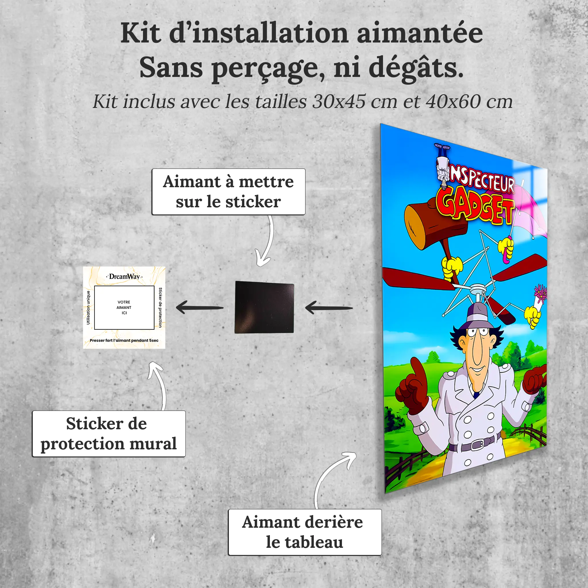 tableau-inspecteur-gadget-gogo-gadget-chapeau-avec-installation-aimantee | DreamWay