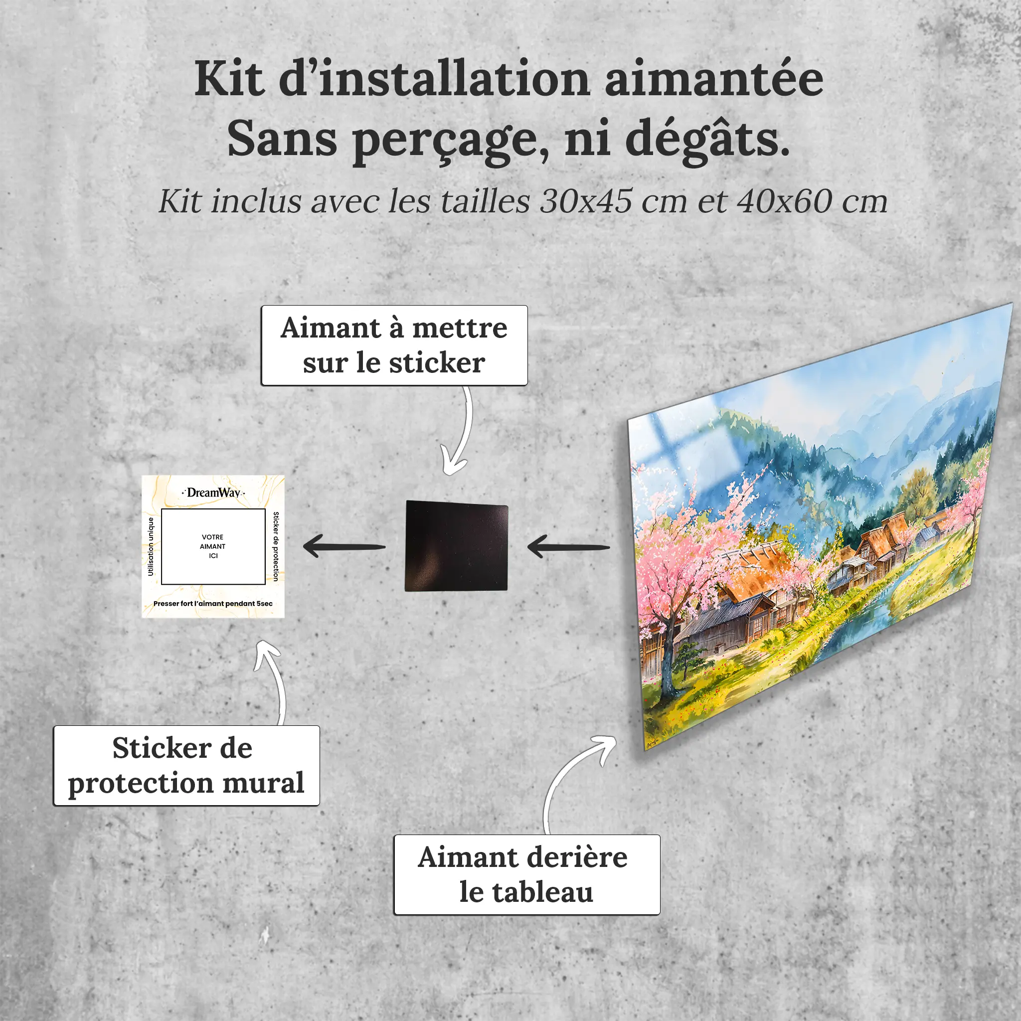 tableau-japonais-aquarelle-avec-installation-aimantee | DreamWay