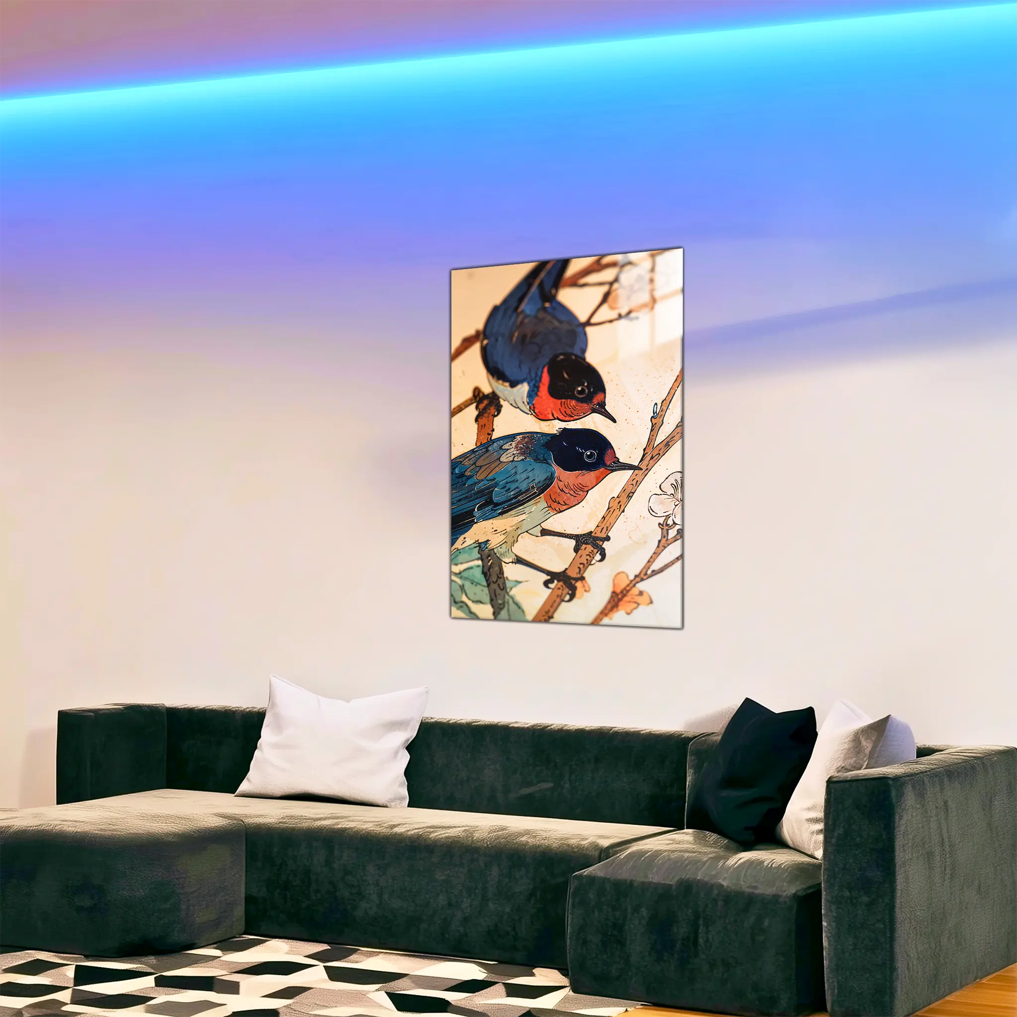 tableau-japonais-avec-des-hirondelles-dans-le-salon | DreamWay