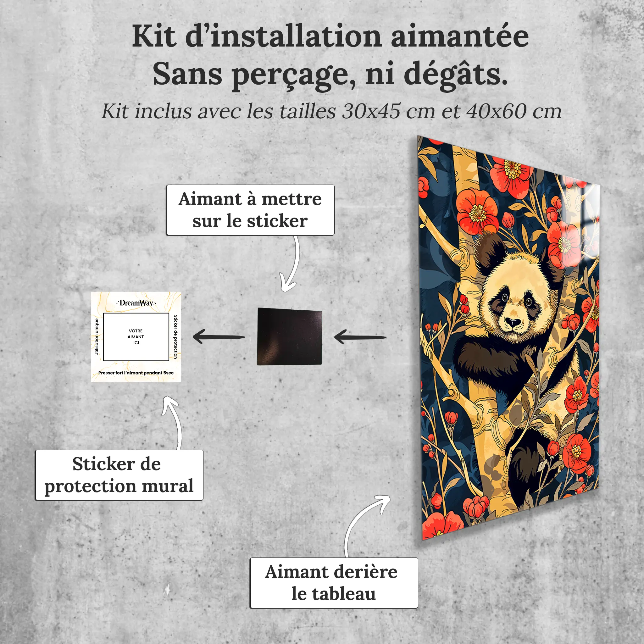 tableau-japonais-avec-un-panda-avec-installation-aimantee | DreamWay