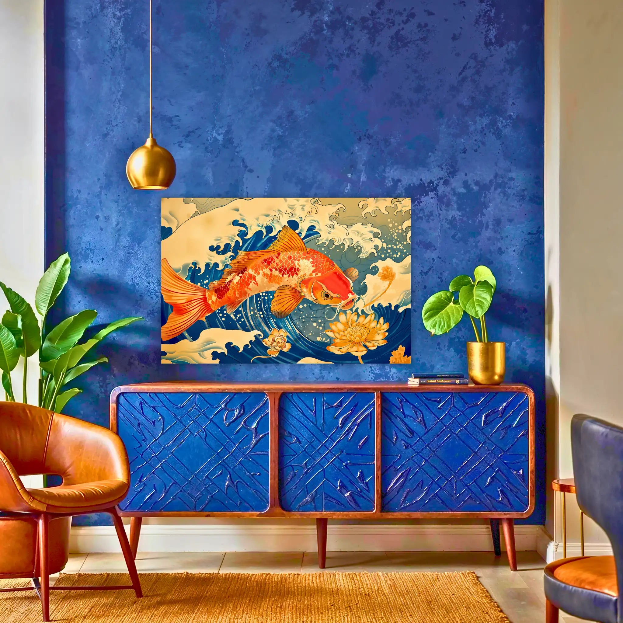 tableau-japonais-carpe-cascade-au-dessus-du-buffet | DreamWay