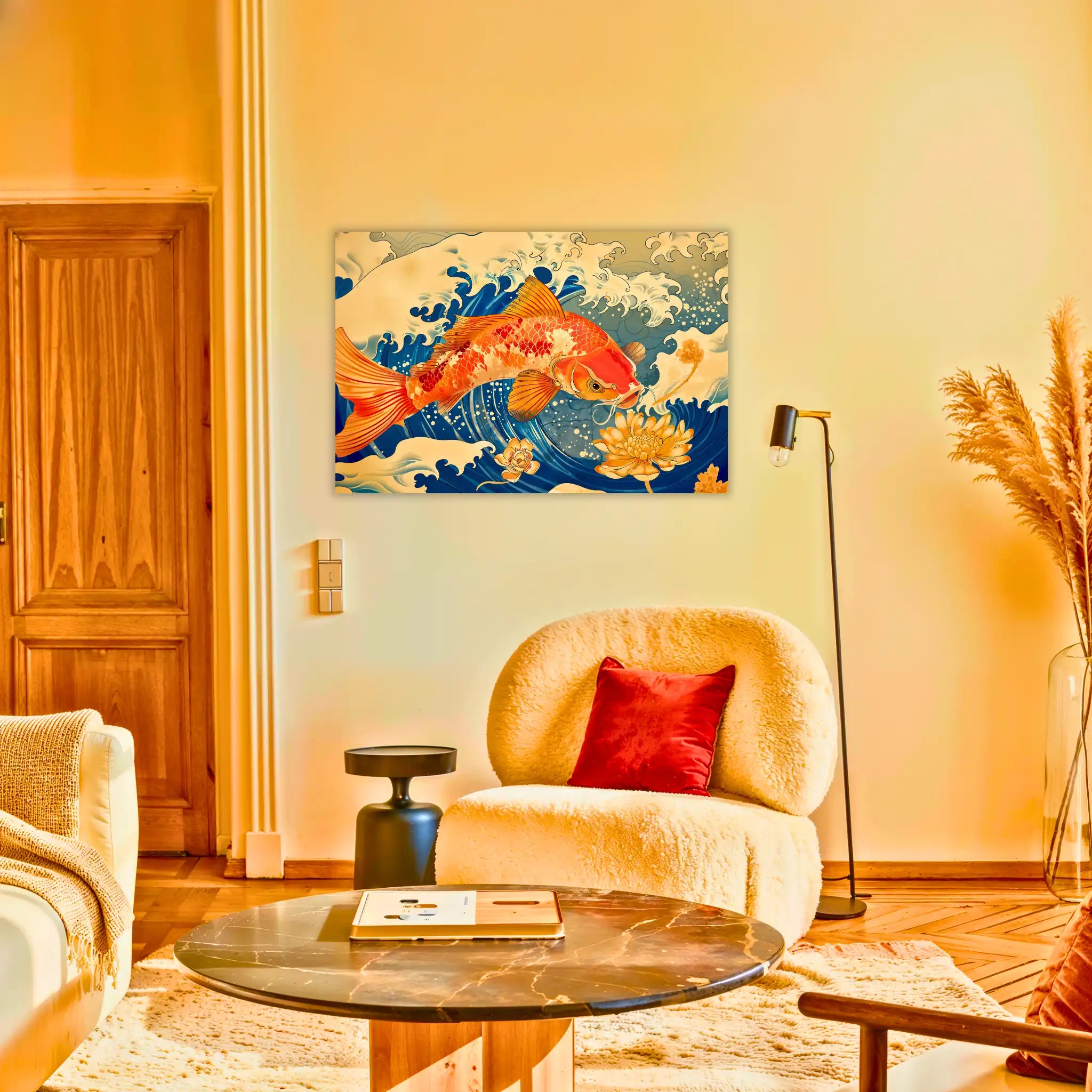 tableau-japonais-carpe-cascade-au-salon | DreamWay