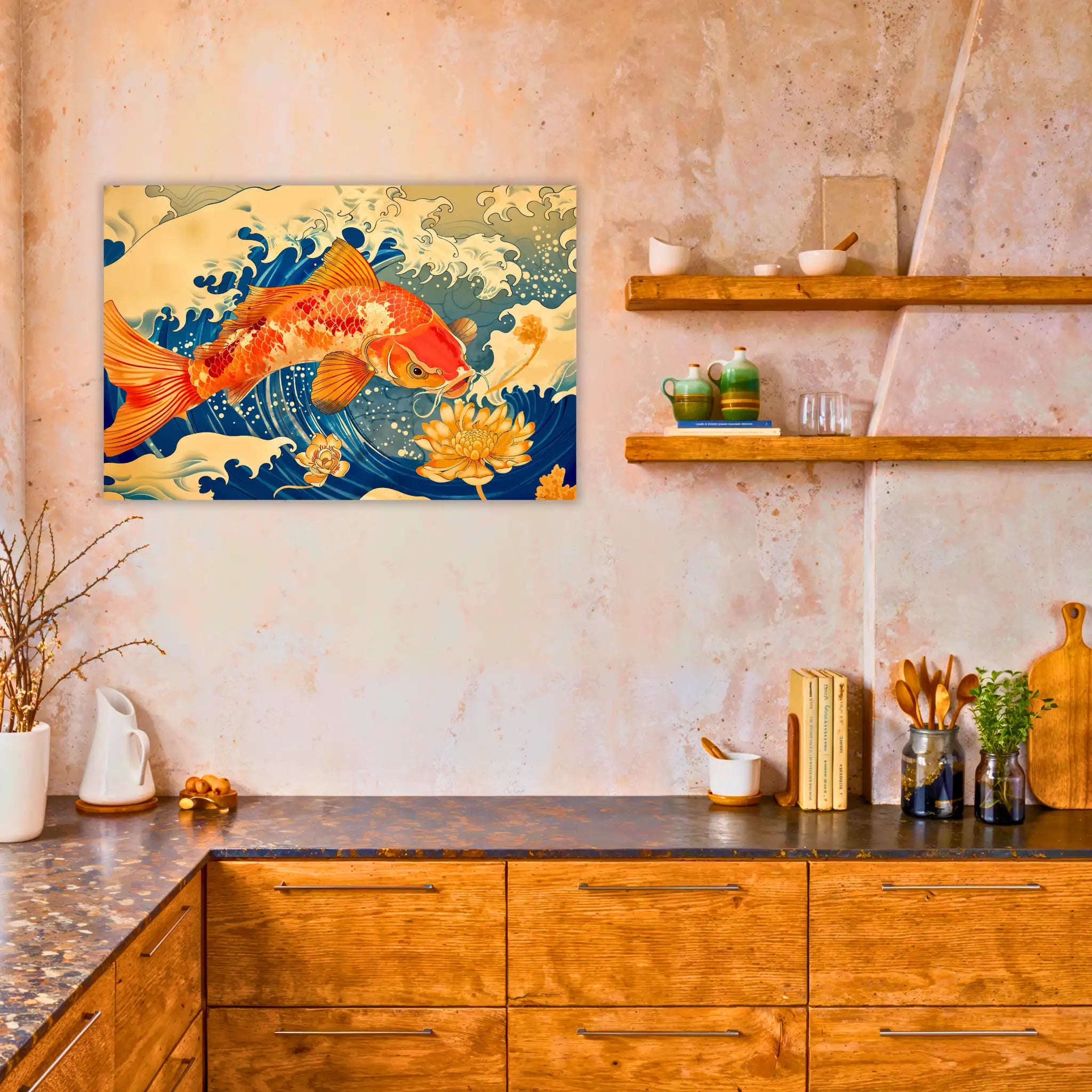 tableau-japonais-carpe-cascade-dans-la-cuisine | DreamWay
