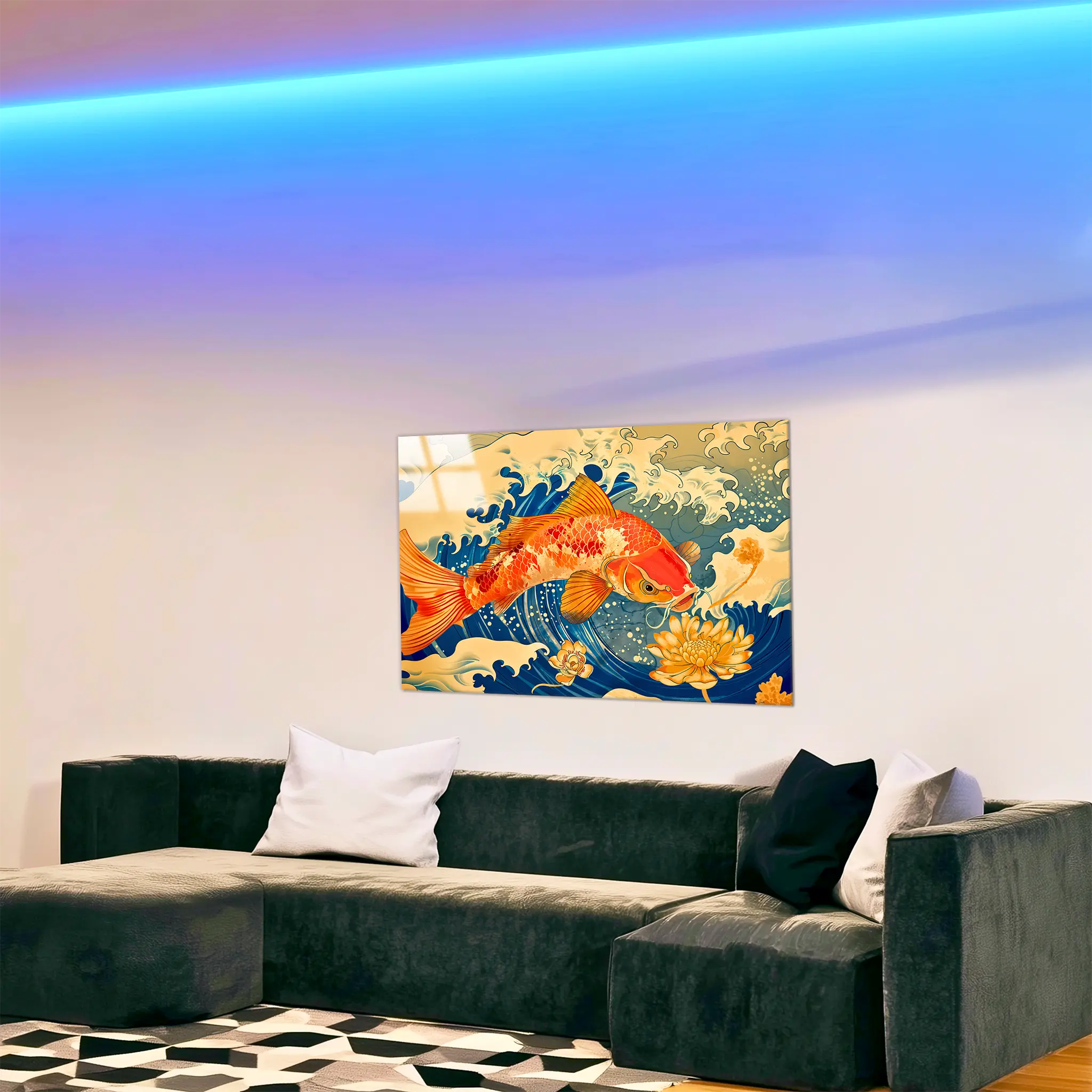tableau-japonais-carpe-cascade-dans-le-salon | DreamWay