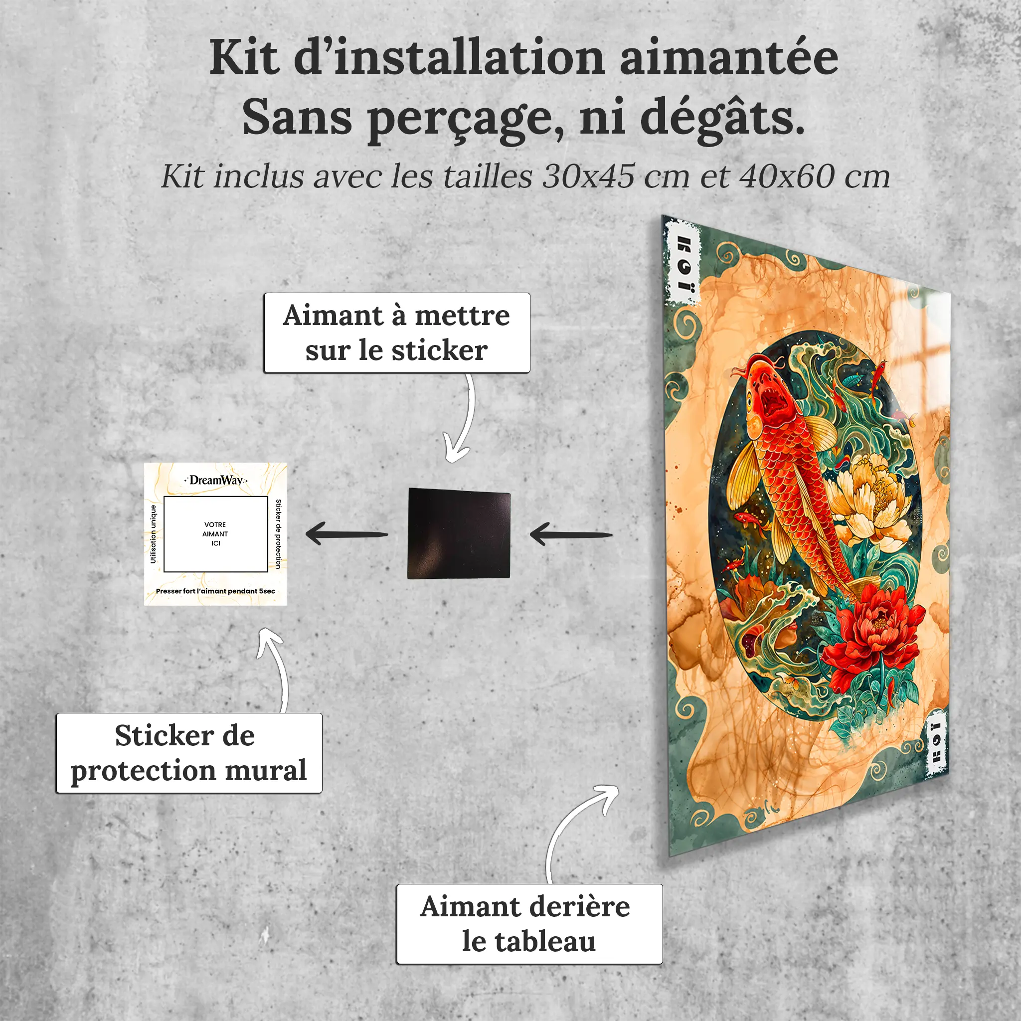 tableau-japonais-carpe-koi-avec-installation-aimantee | DreamWay