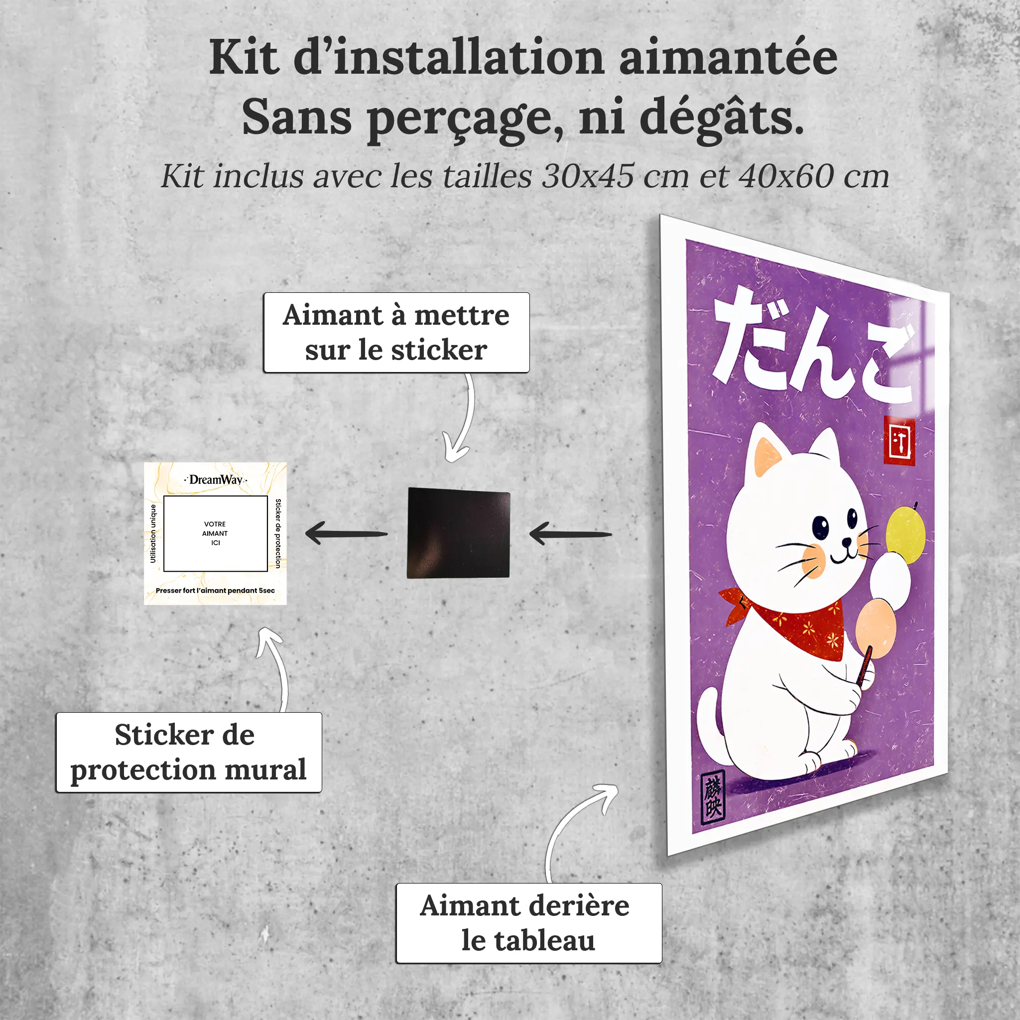 tableau-japonais-chat-mochi-avec-installation-aimantee | DreamWay