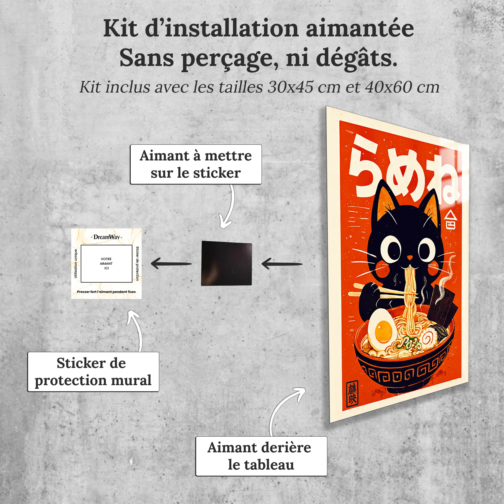 tableau-japonais-chat-ramen-avec-installation-aimantee | DreamWay